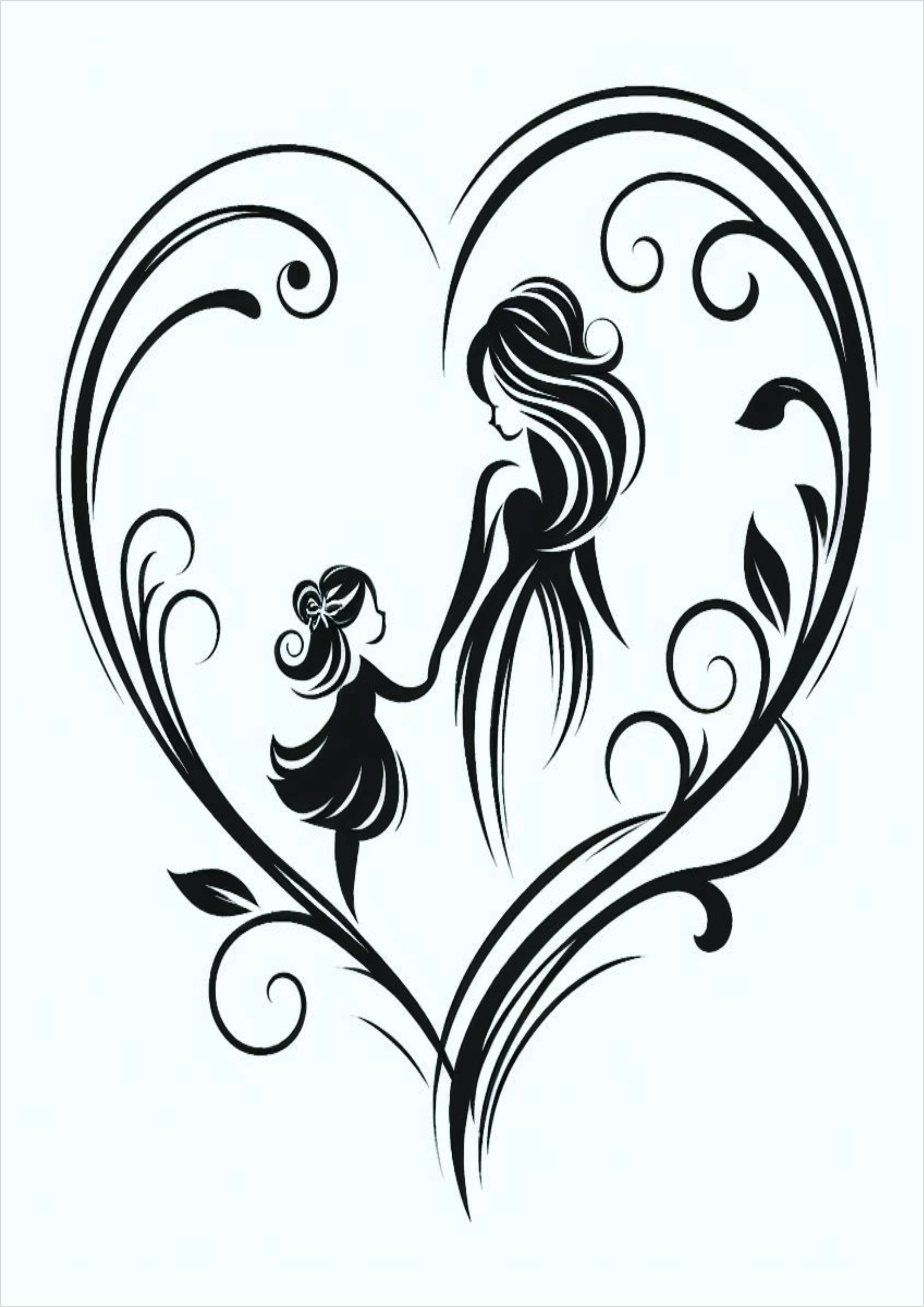 ideas for female tattoo PNG simple drawing mother and daughter