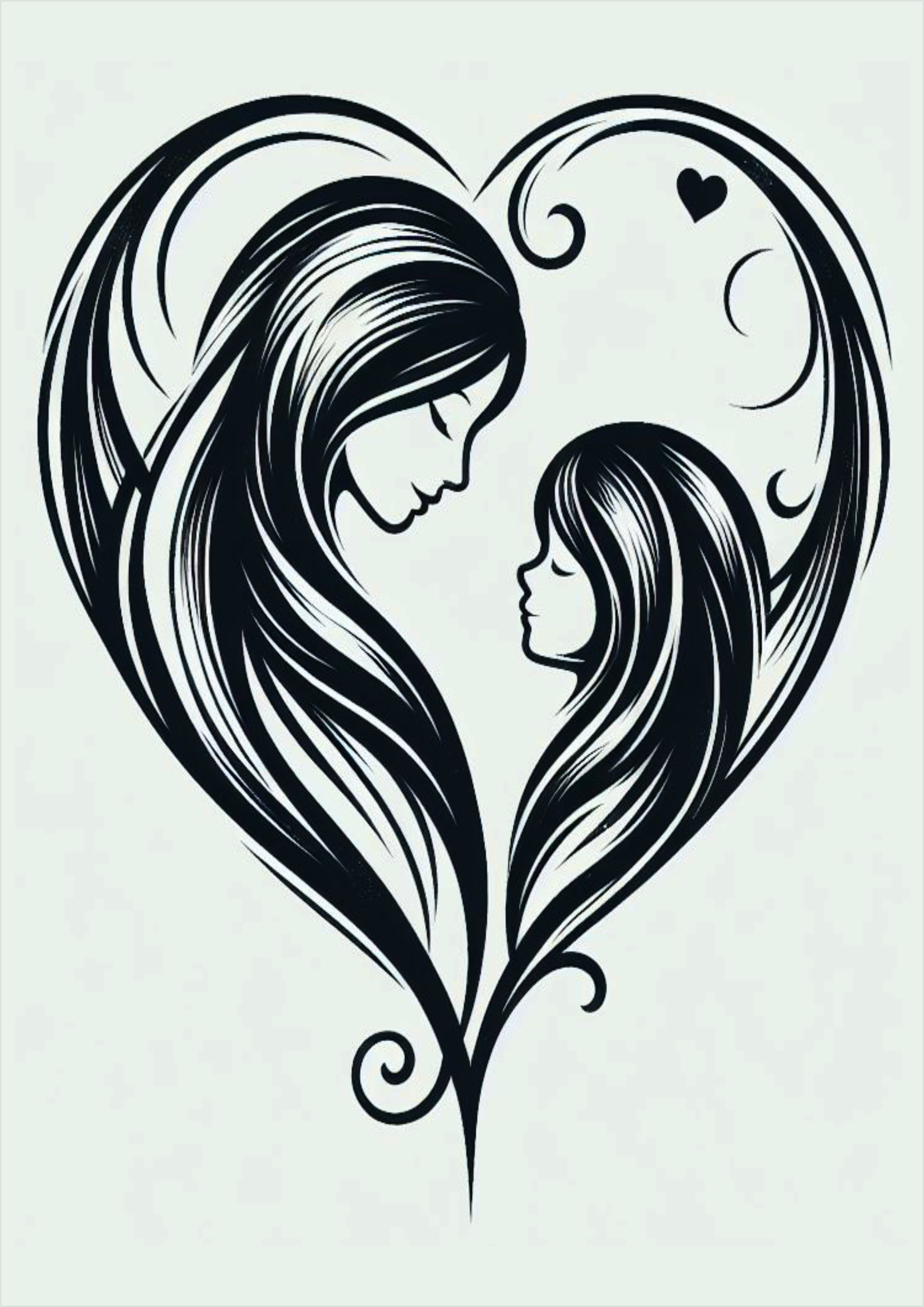 female tattoo ideas PNG simple drawing mother and daughter in heart shape image pack