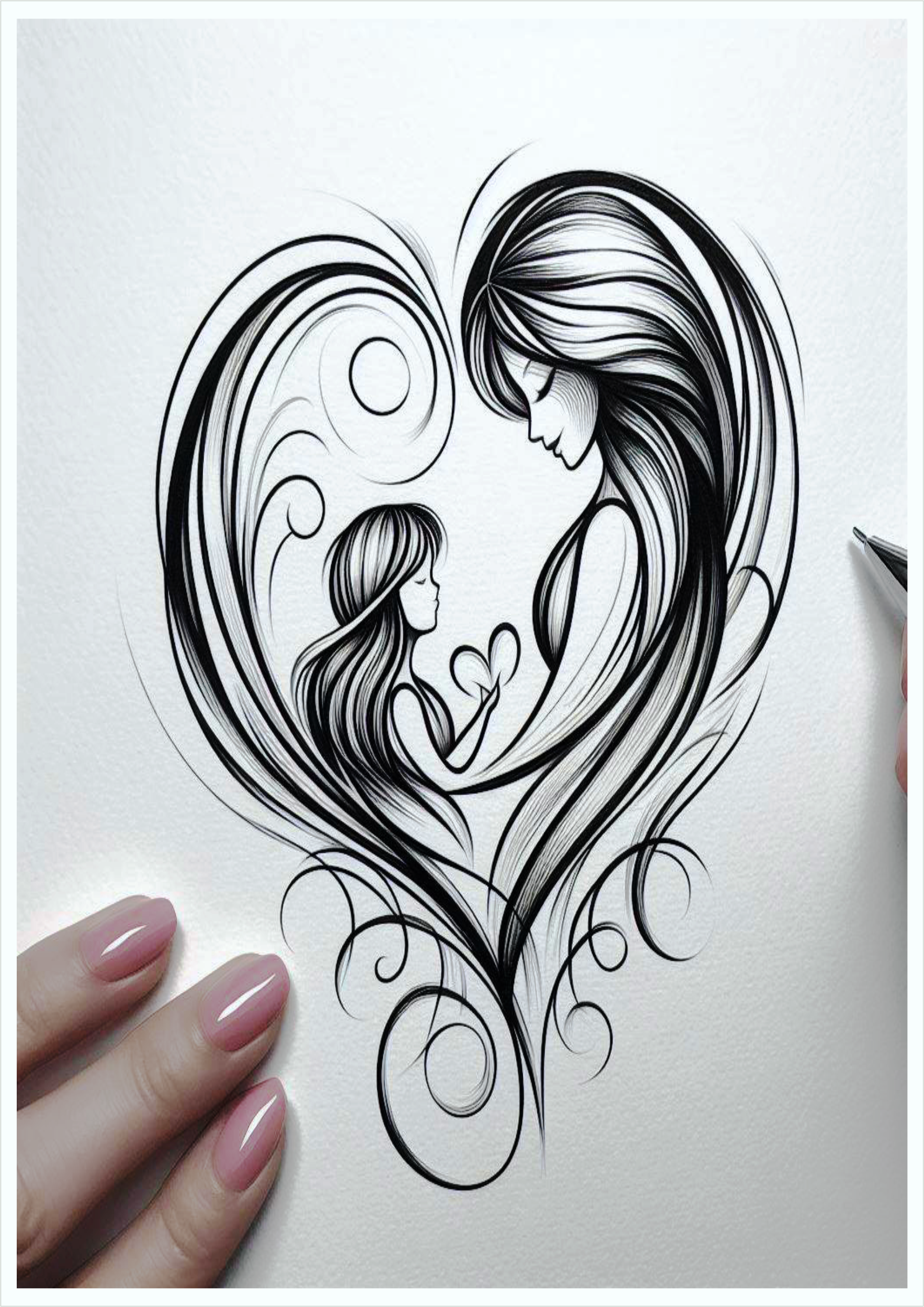 ideas for female tattoo PNG simple design mother and daughter in heart shape image pack free download studio graphic arts designer