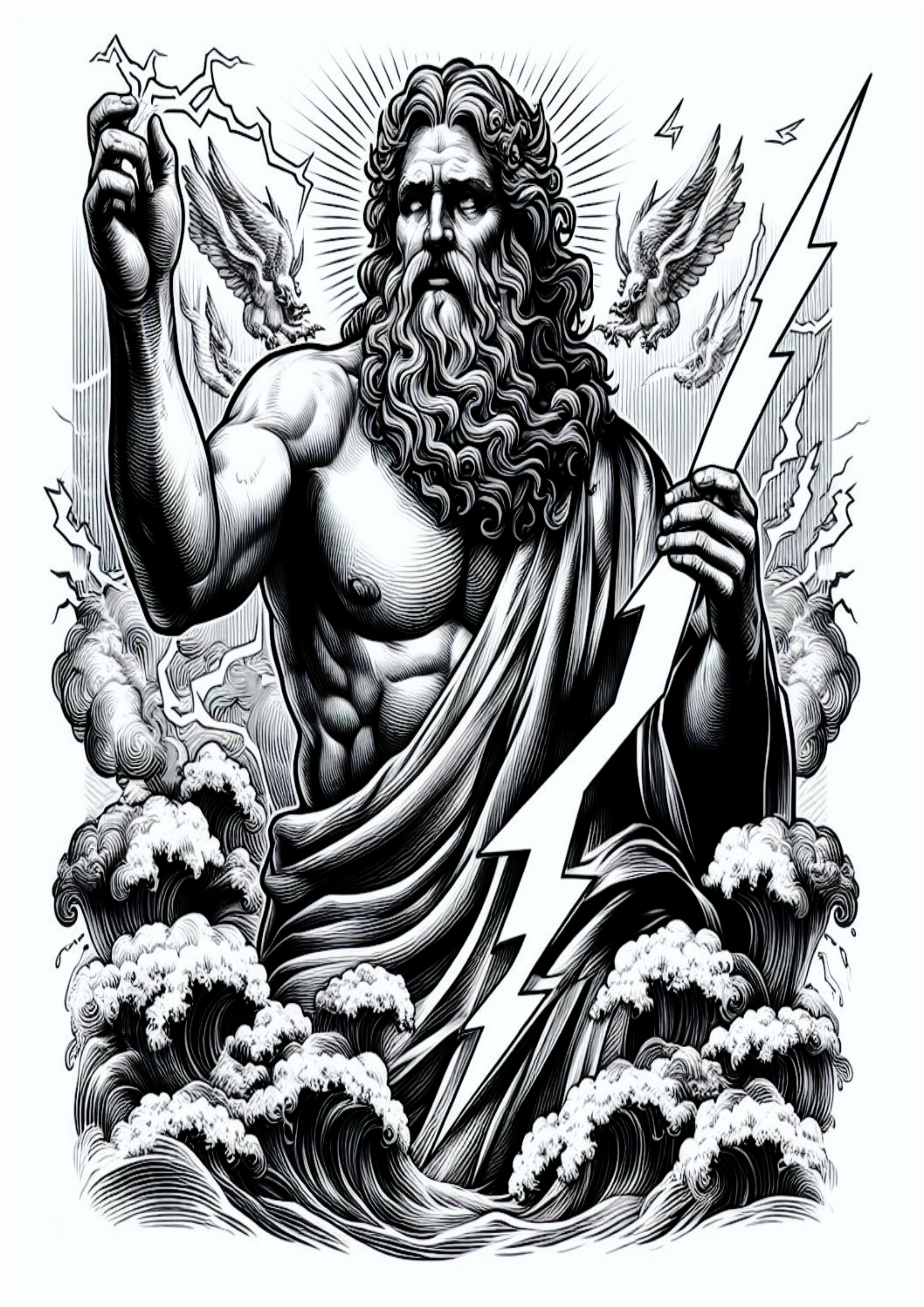 Ideias para tatuagem deuses do olimpo png Zeus desenho realista raios e mares