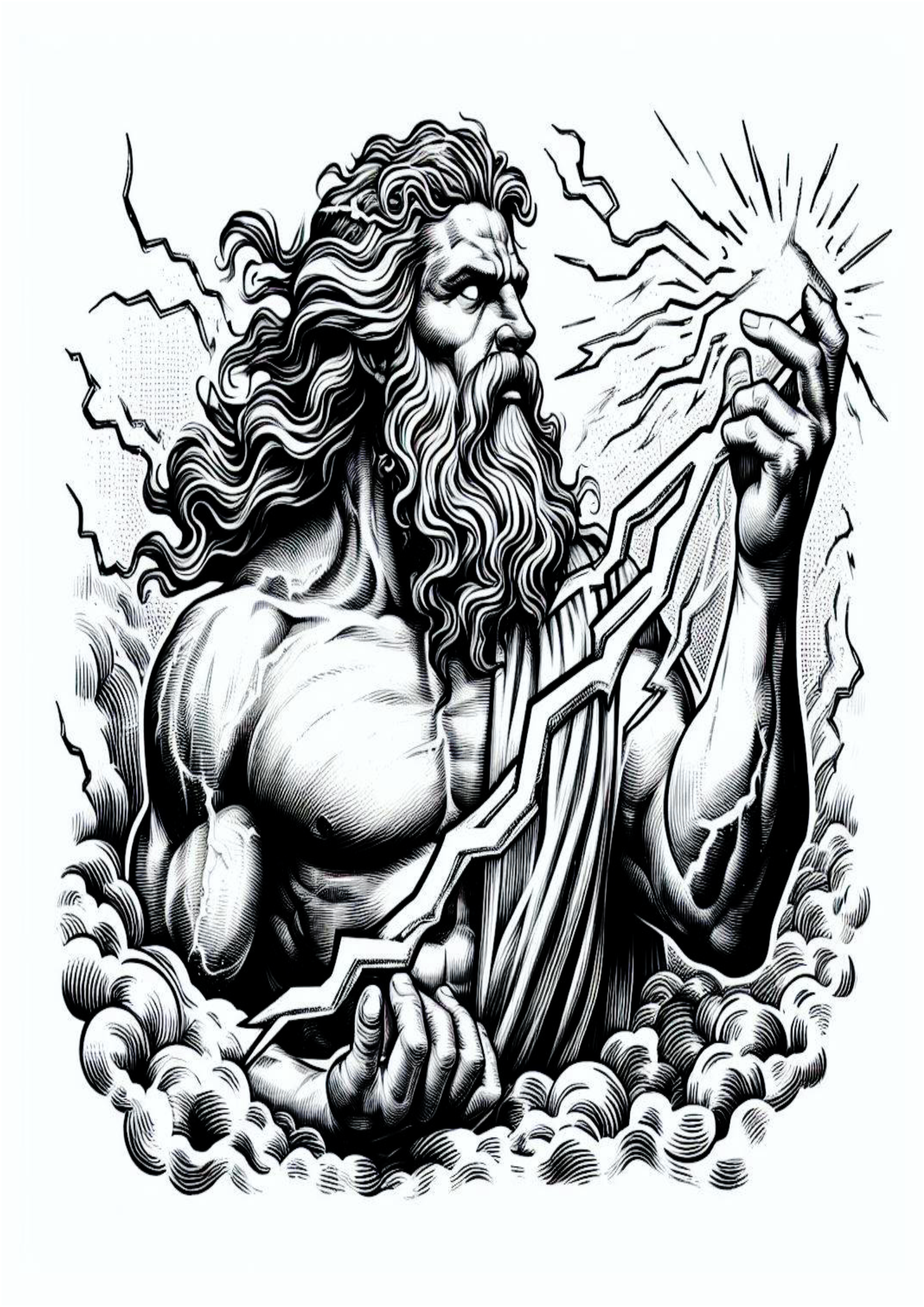 Ideias para tatuagem deuses do olimpo png Zeus desenho realista raios e nuvens