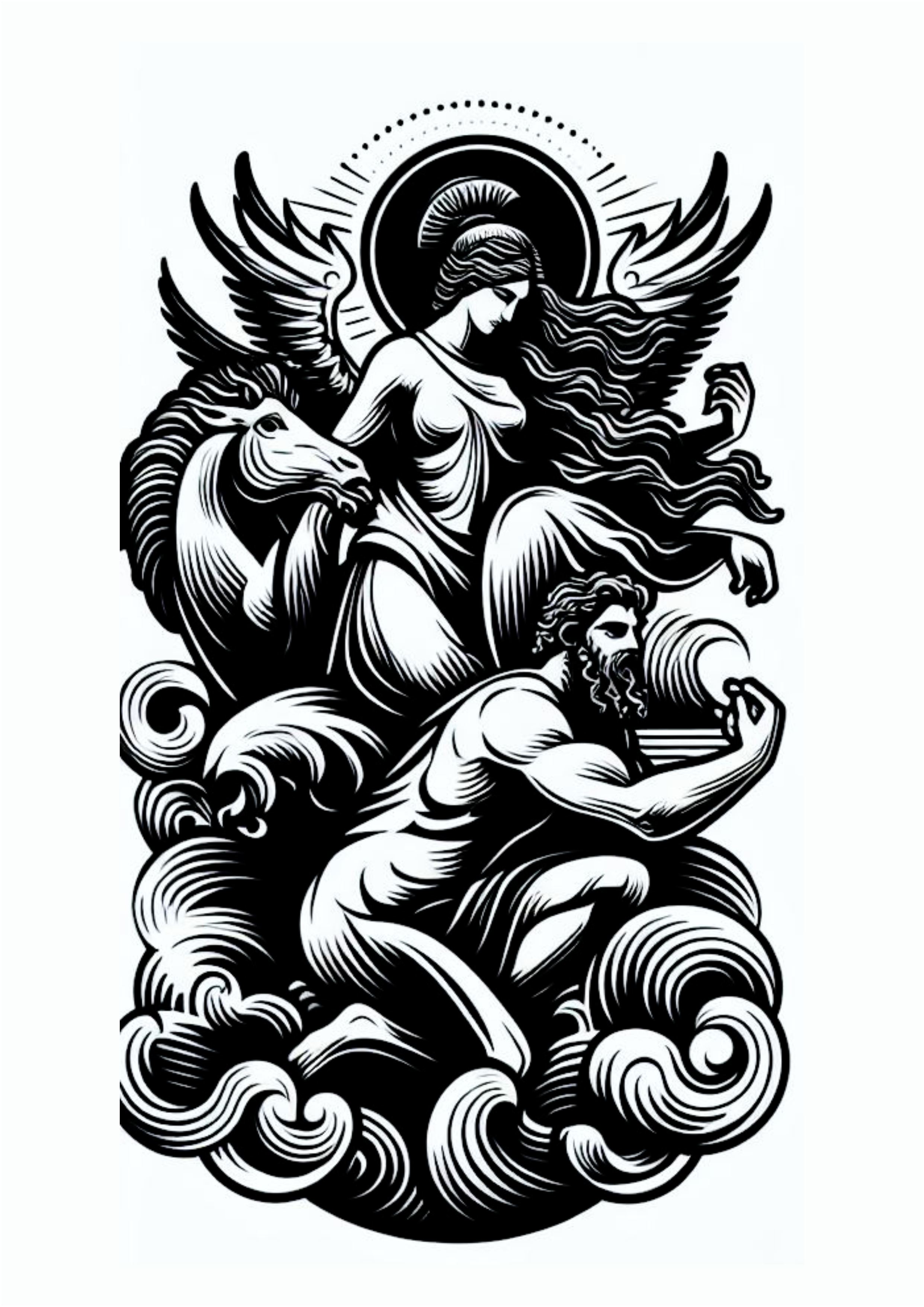 Deuses gregos desenho monocromático para tatuagem png preto e branco