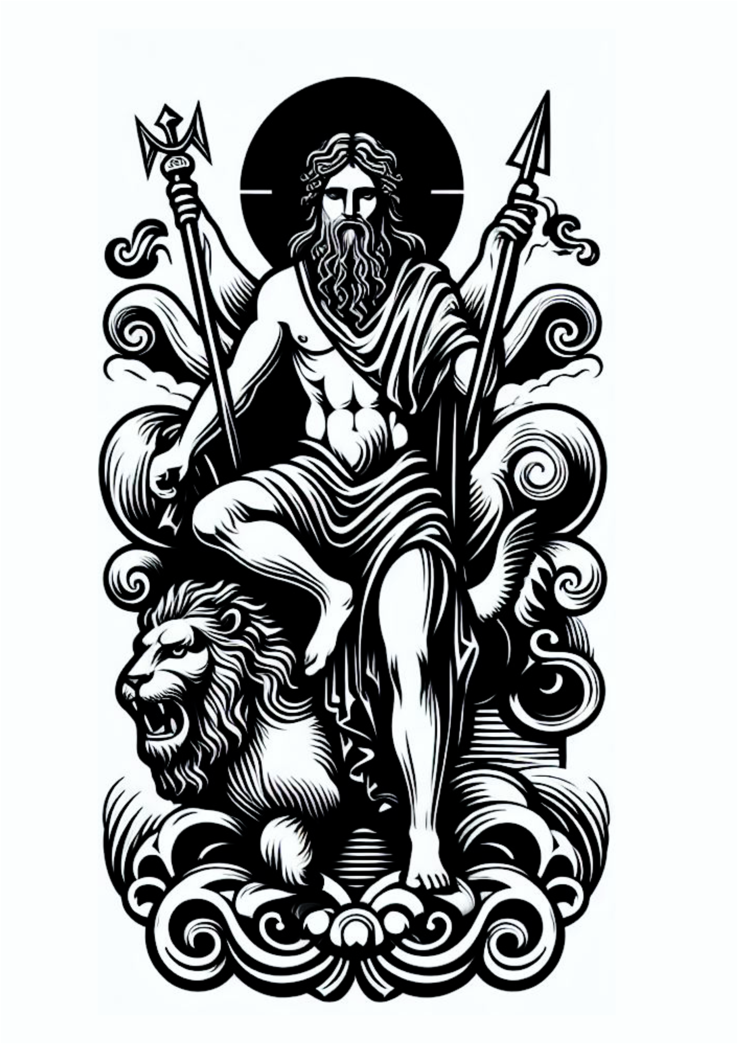 Deuses gregos desenho monocromático para tatuagem png preto e branco arte conceitual
