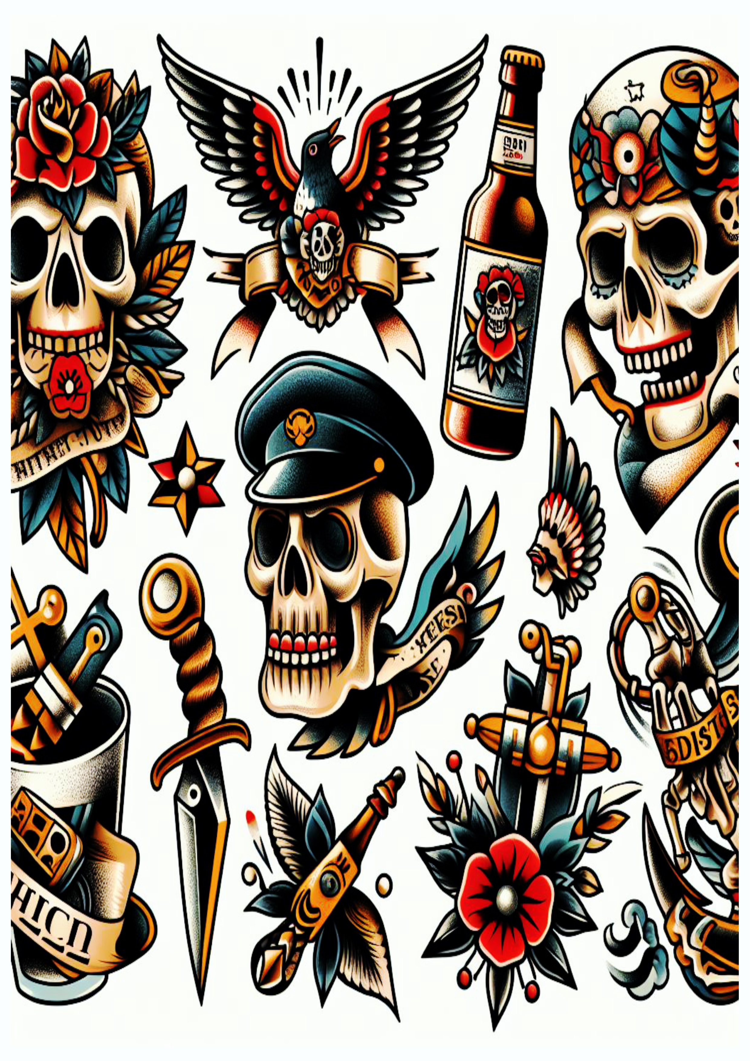 Pacote de imagens ideias para tatuagem png colorido arte conceitual grátis variadas