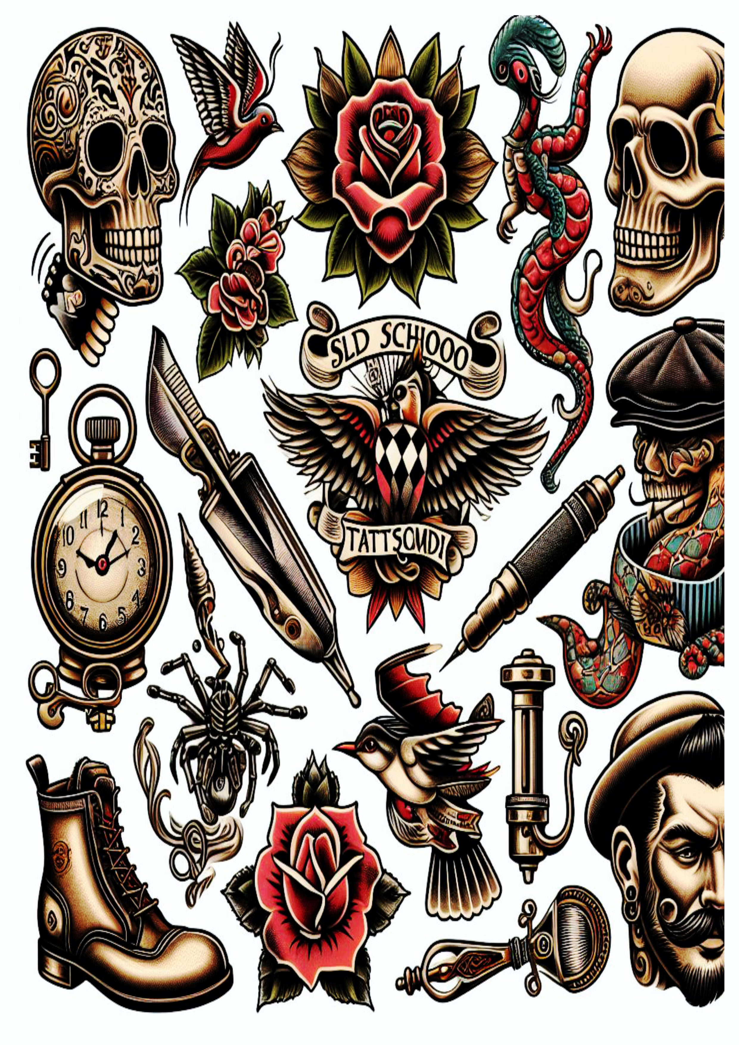 Pacote de imagens ideias para tatuagem png colorido arte conceitual grátis variadas caveiras skull