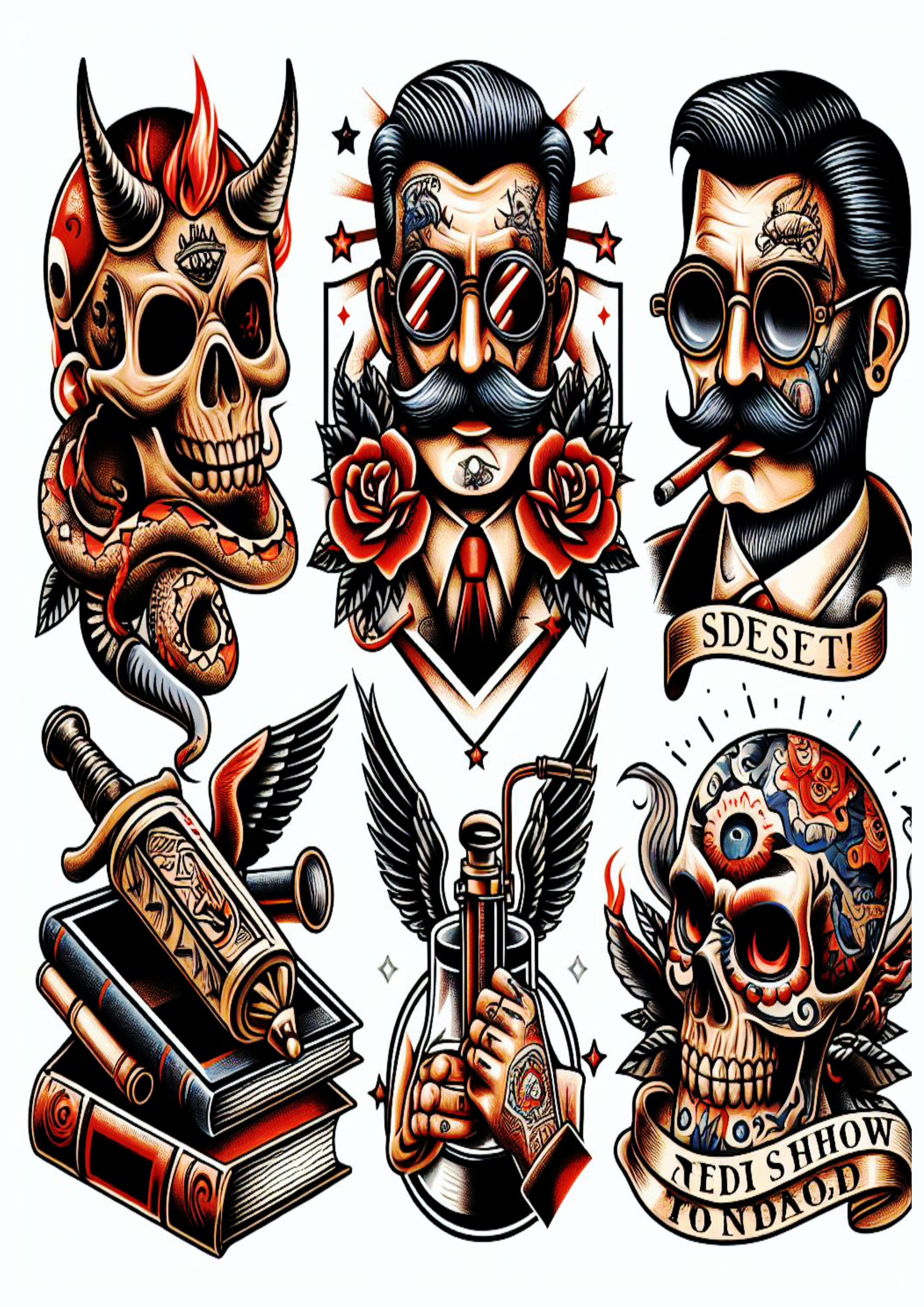 Pacote de imagens ideias para tatuagem png colorido arte conceitual grátis variadas caveiras skull artista