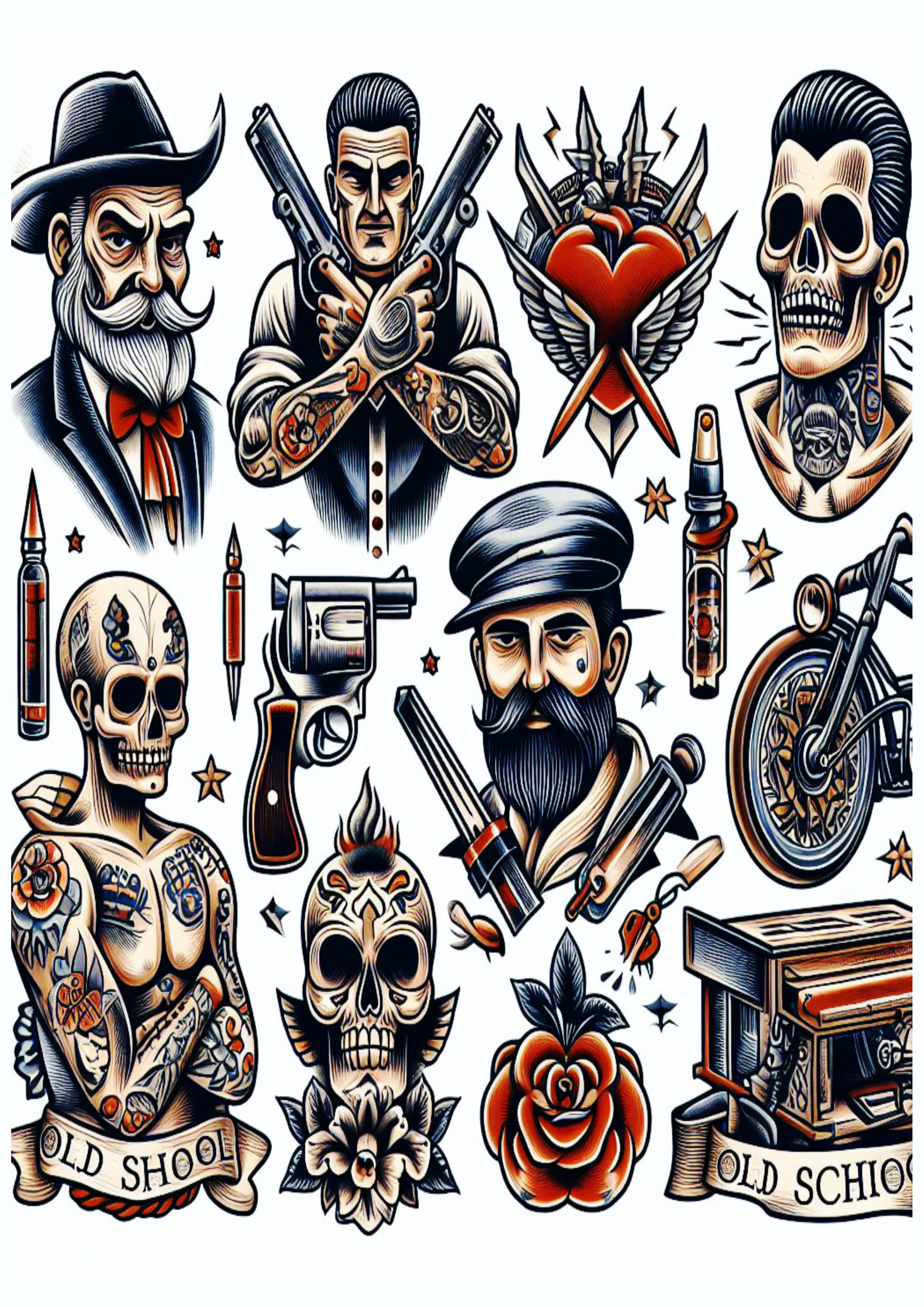 Ideias variadas para tatuagens old school artes conceituais png caveiras