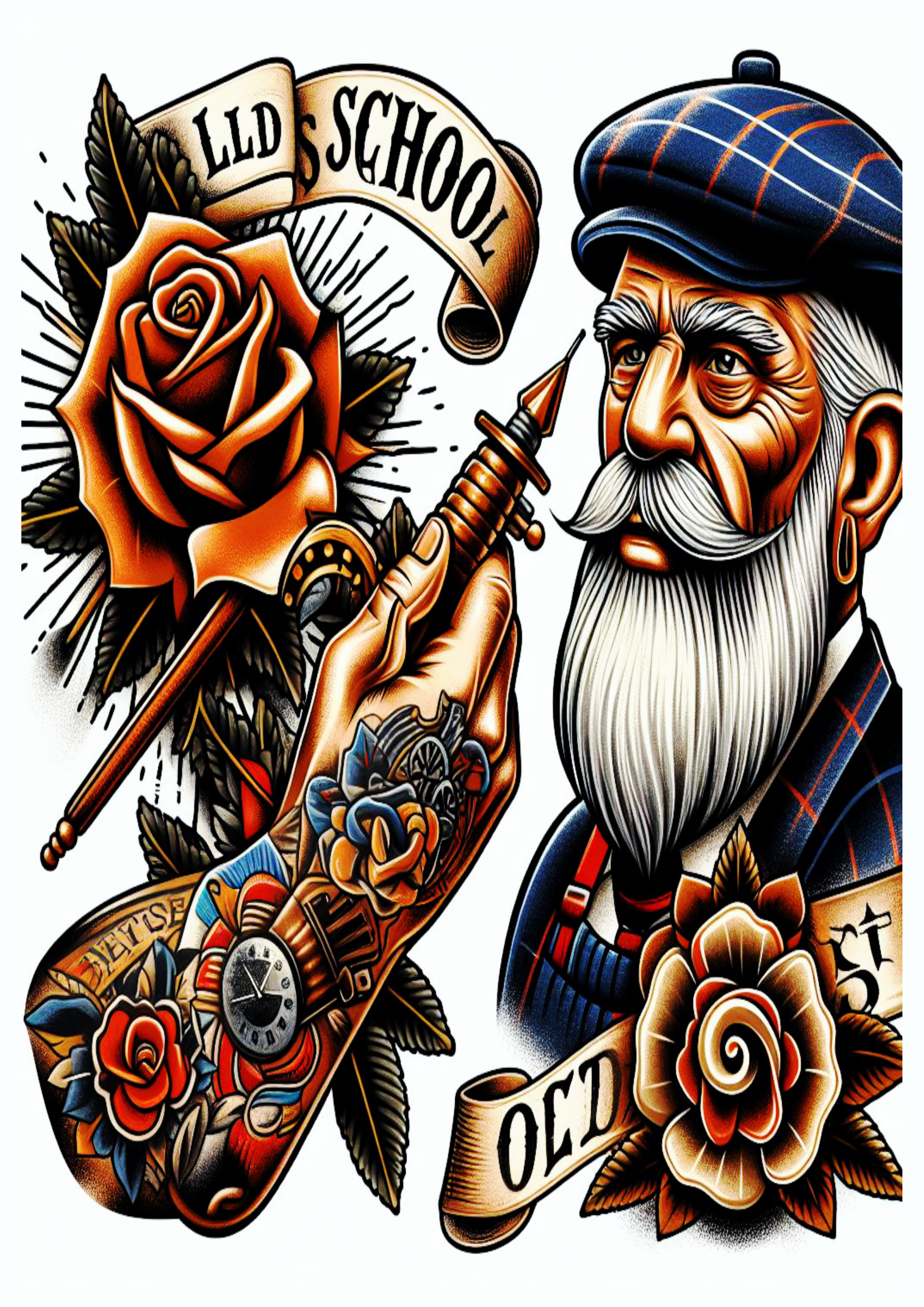 Ideias variadas para tatuagens old school artes conceituais png idoso barbudo arte conceitual