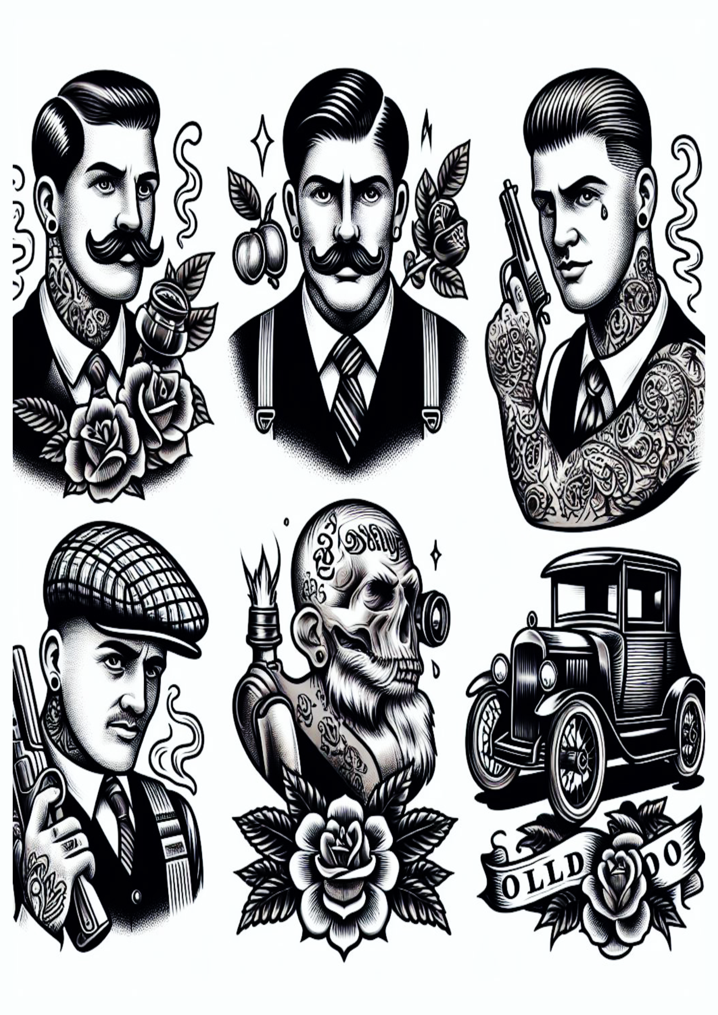 Ideias variadas para tatuagens old school artes conceituais png caveiras skull  arte conceitual