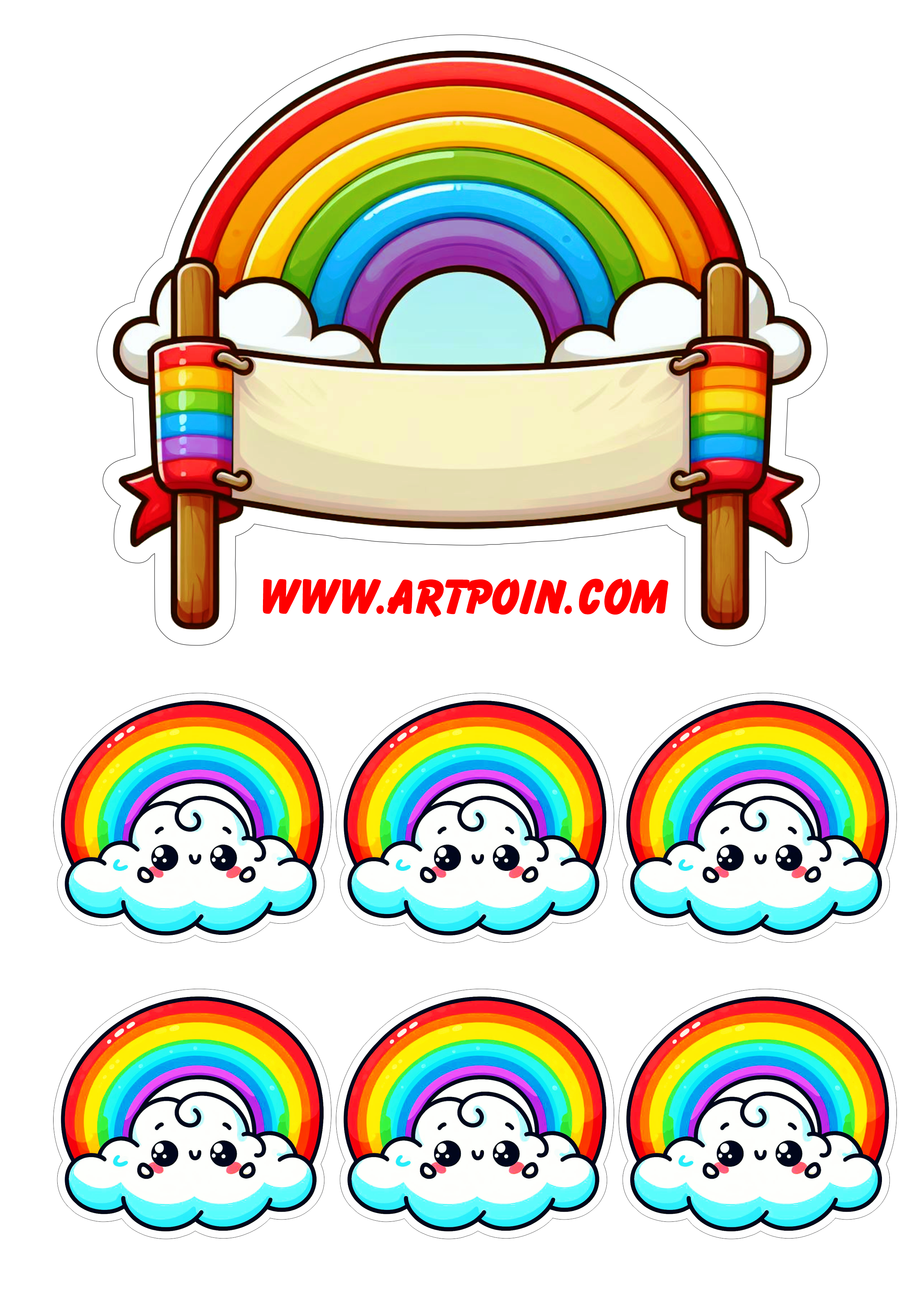 Chuva de amor topo de bolo para festa de aniversário decoração nuvem arco-íris papelaria criativa png