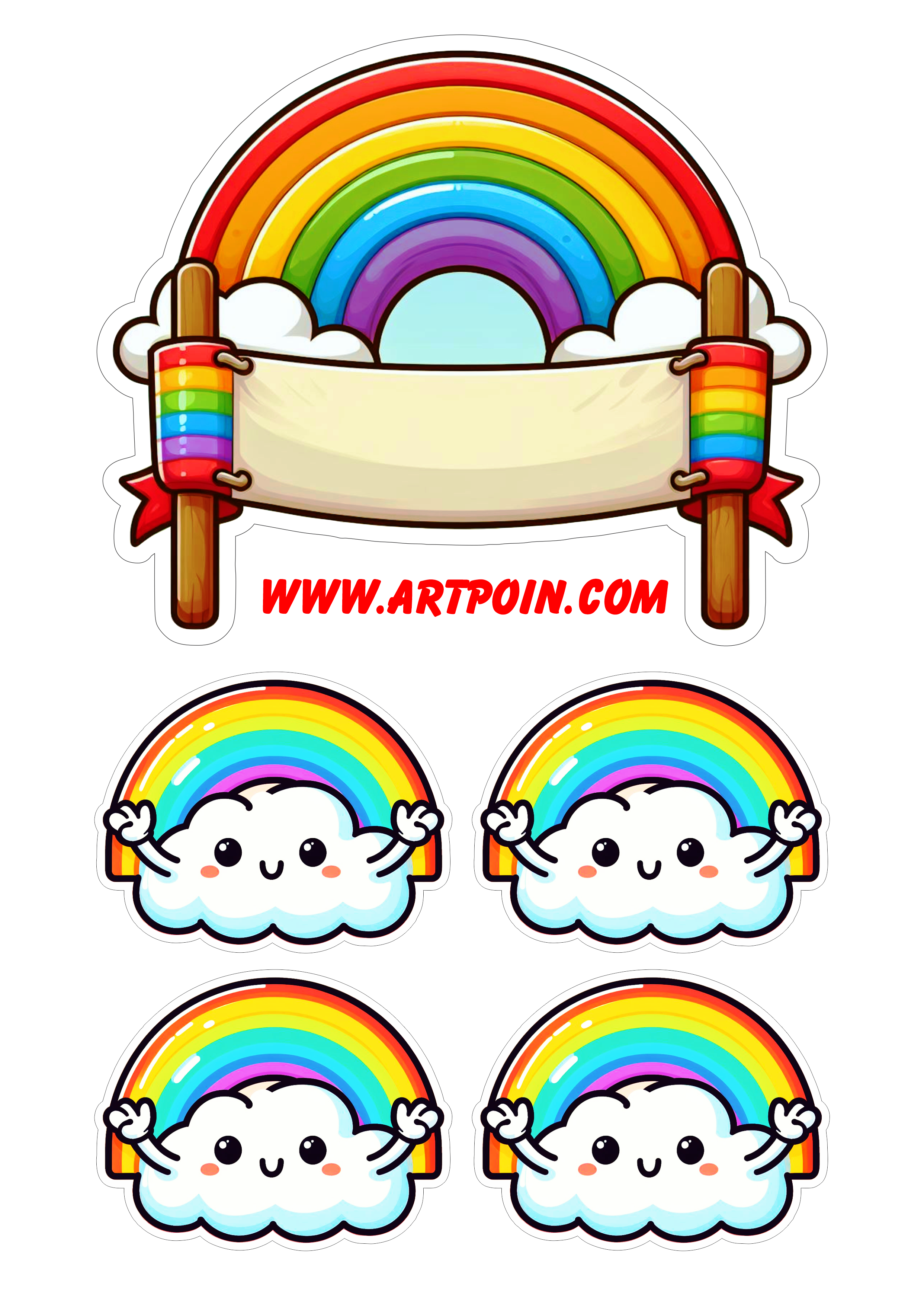Chuva de amor topo de bolo para festa de aniversário decoração nuvem arco-íris papelaria criativa artes gráficas png
