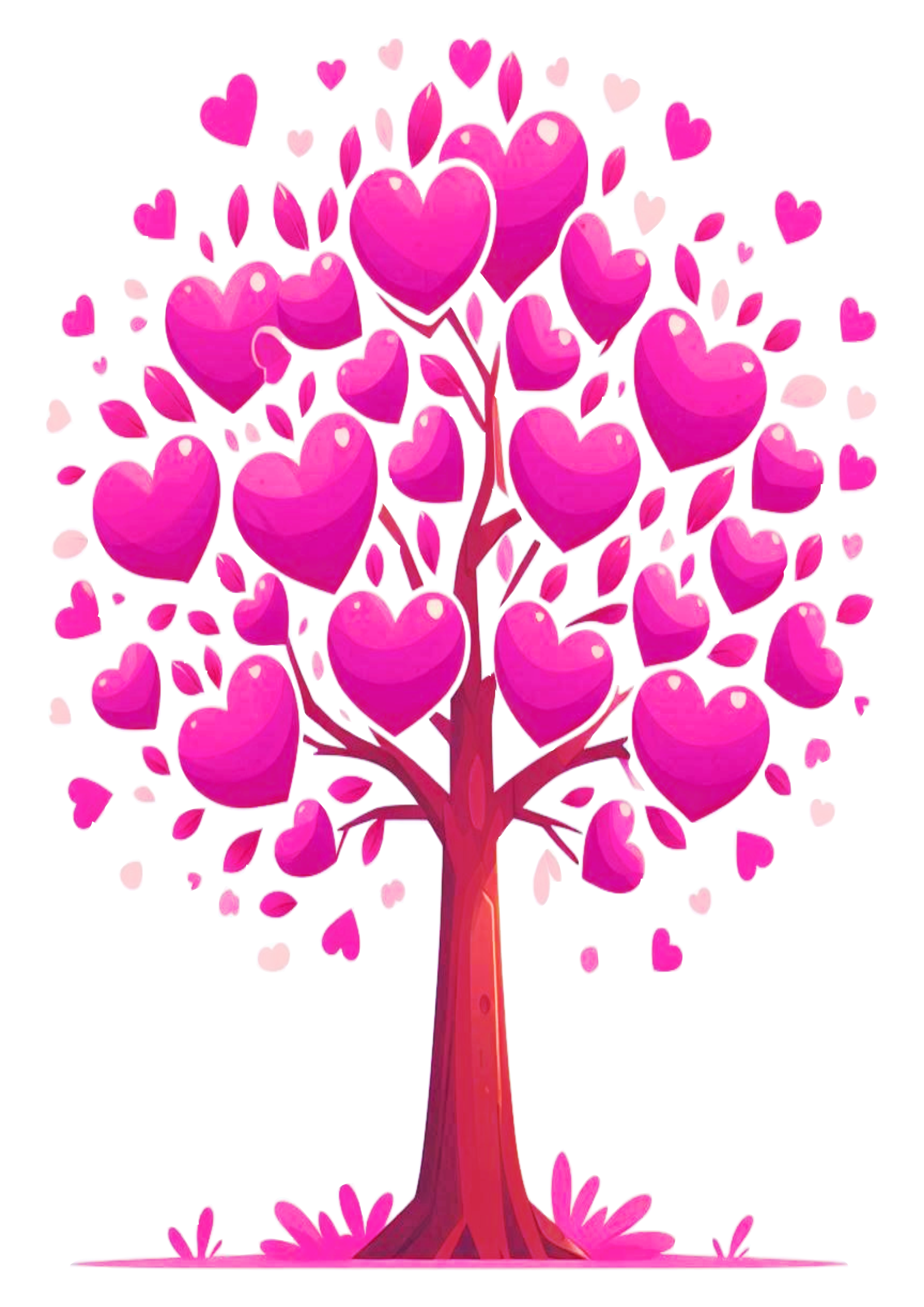 Árvore rosa com folhas em formato de coração fundo transparente para designers clipart vetor png