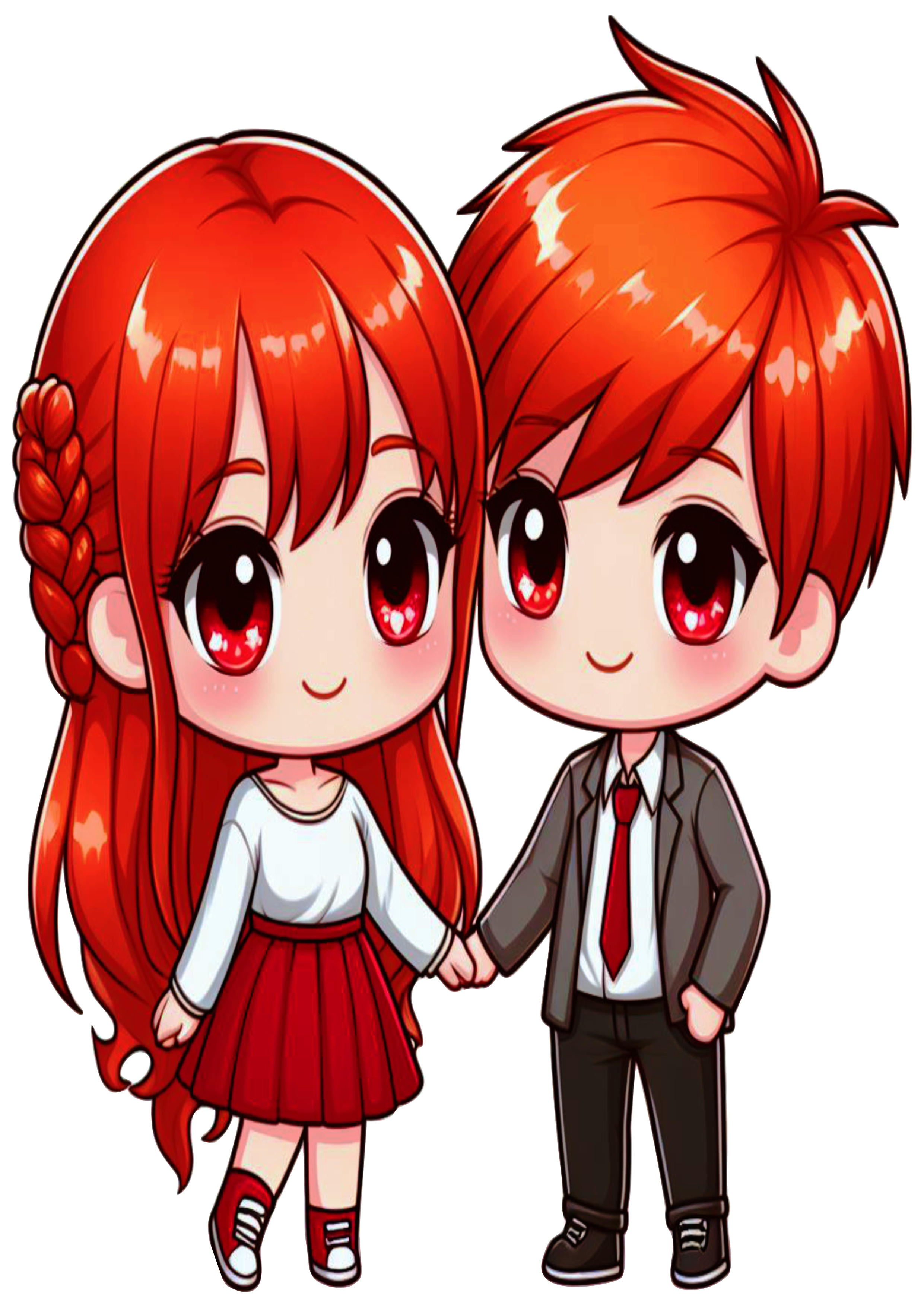 Namorados casal fofinho desenho simples ruivo png fundo transparente cabelos vermelhos