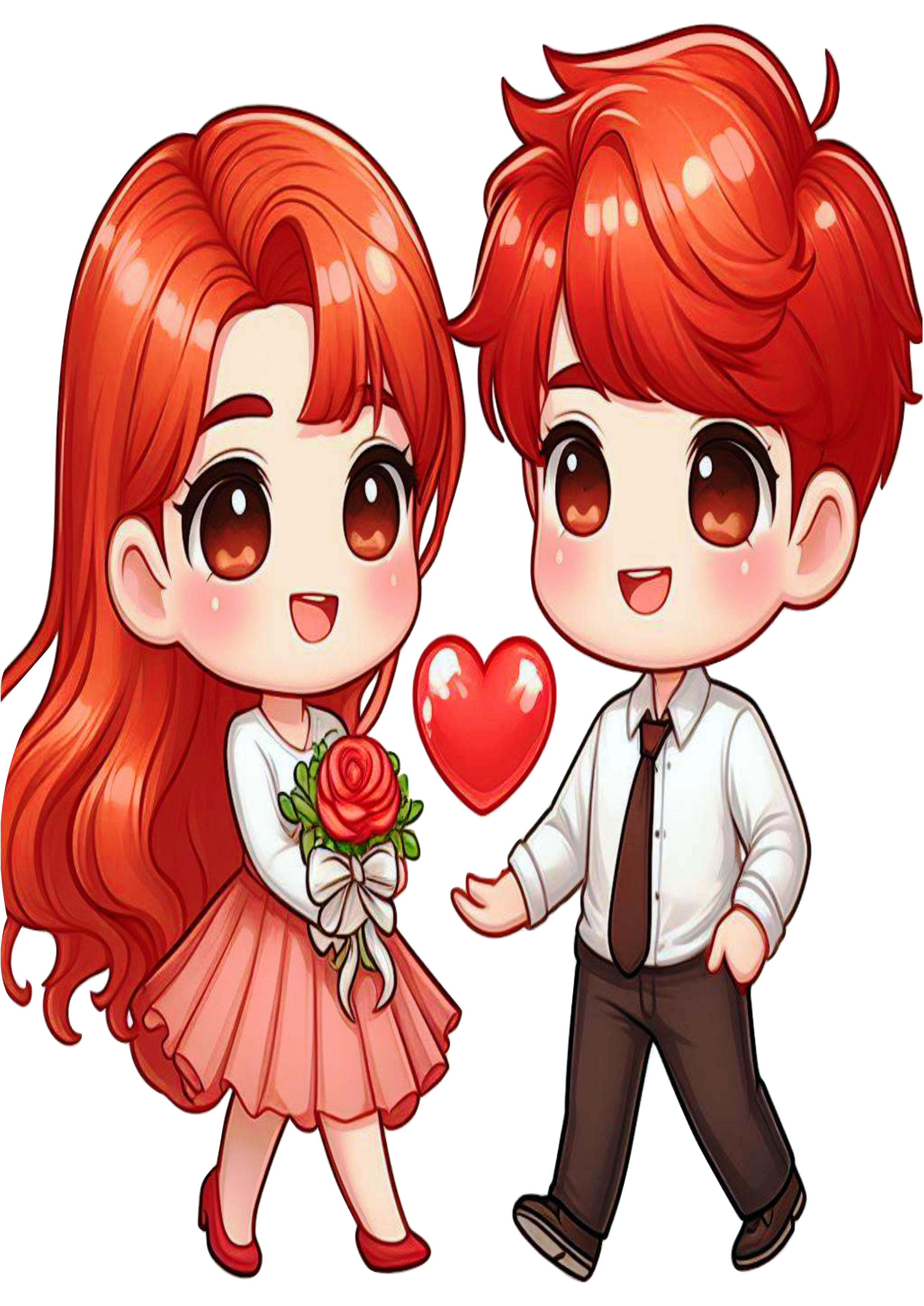 Namorados casal fofinho desenho simples ruivo png fundo transparente cabelos vermelhos apaixonados