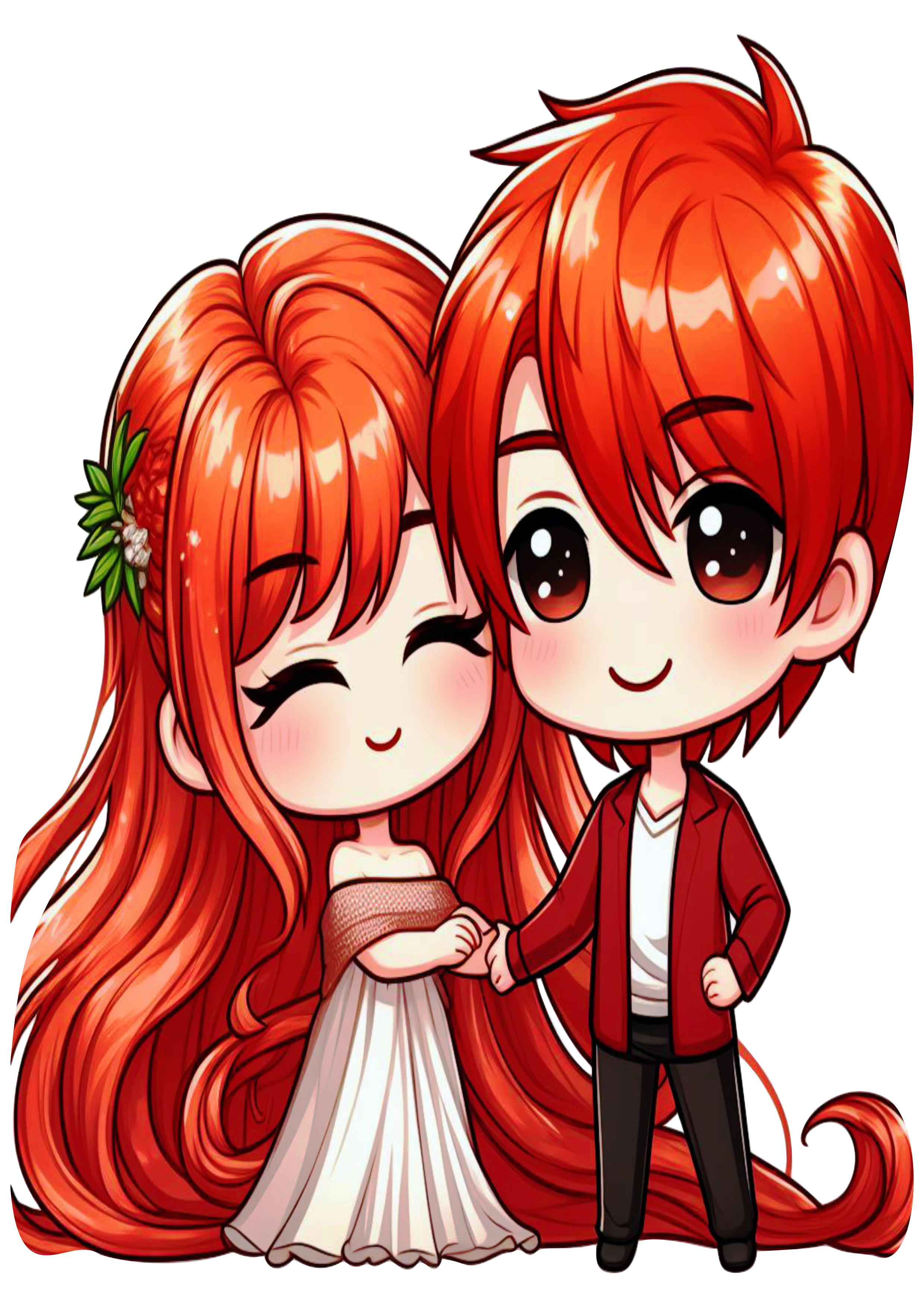 Namorados casal fofinho desenho simples ruivo png fundo transparente cabelos vermelhos apaixonados mãos dadas clipart