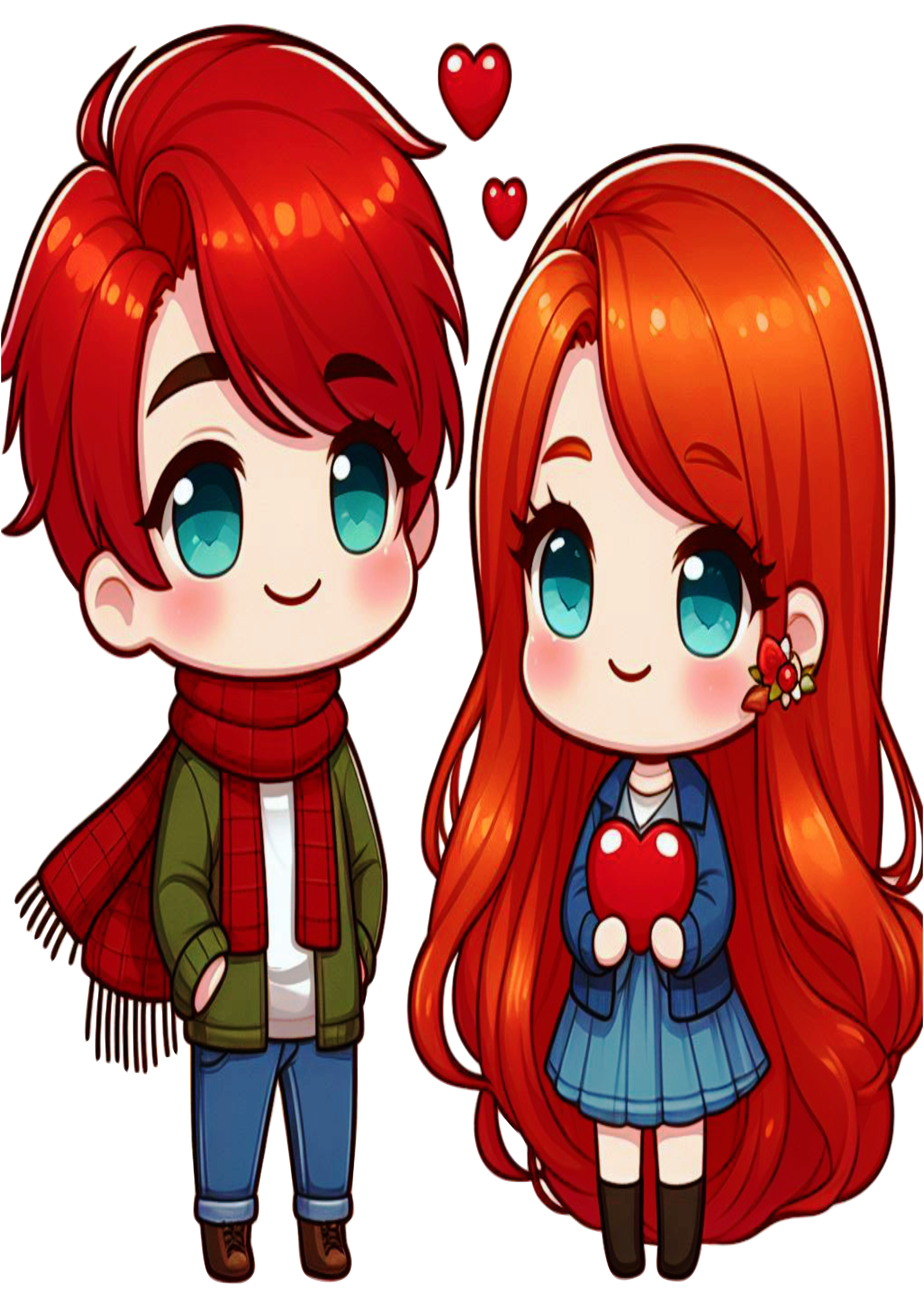Namorados casal fofinho desenho simples ruivo png fundo transparente cabelos vermelhos apaixonados mãos dadas free download
