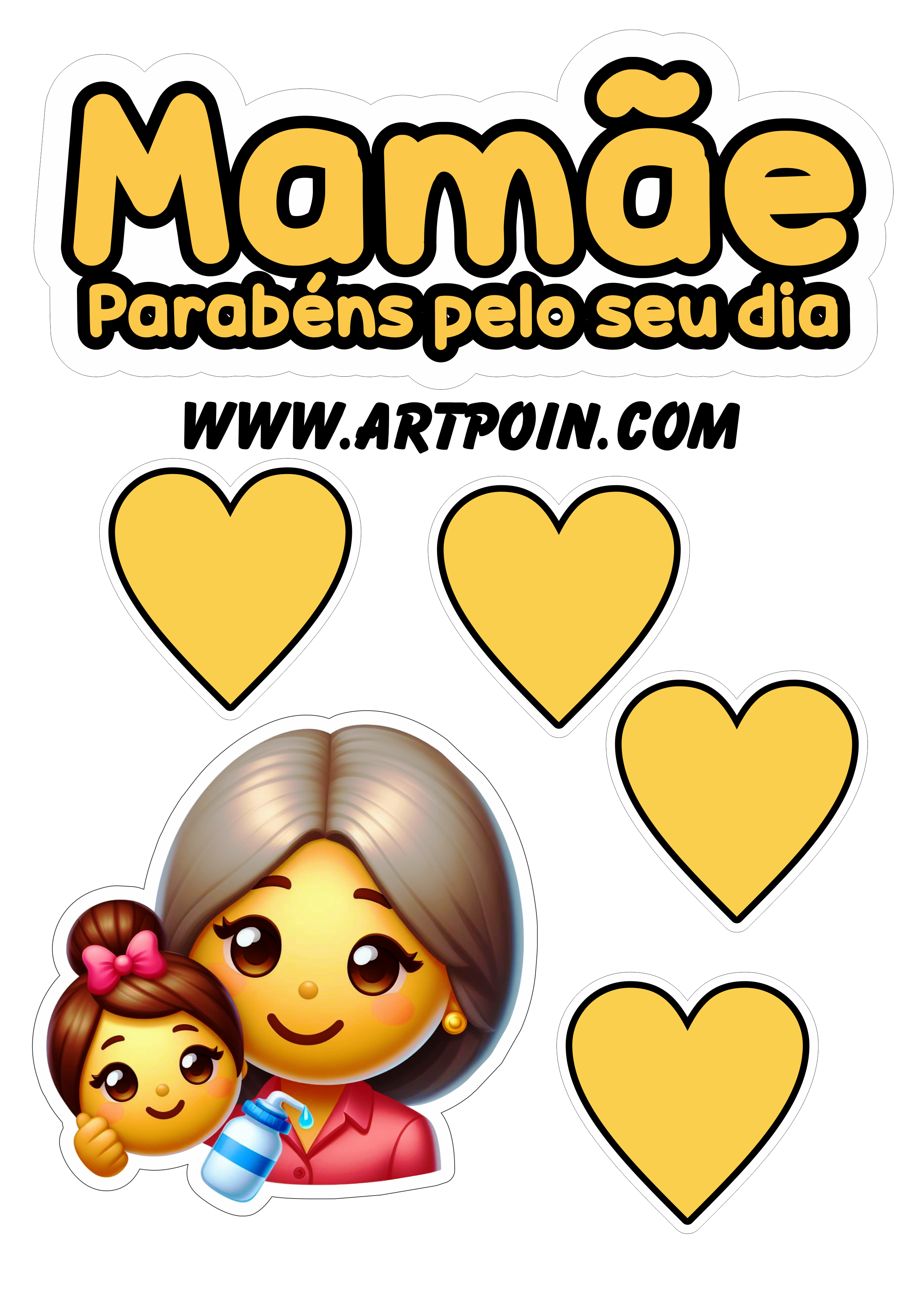 Topo de bolo Mamãe parabéns pelo seu dia emoji com corações png