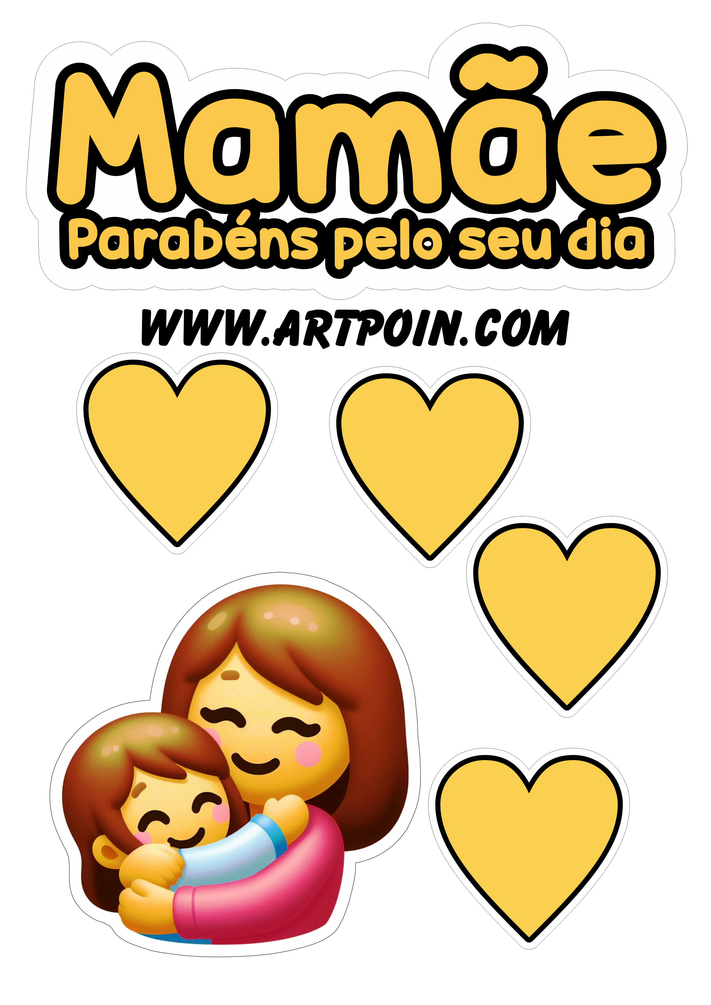 Topo de bolo Mamãe parabéns pelo seu dia emoji com corações free png