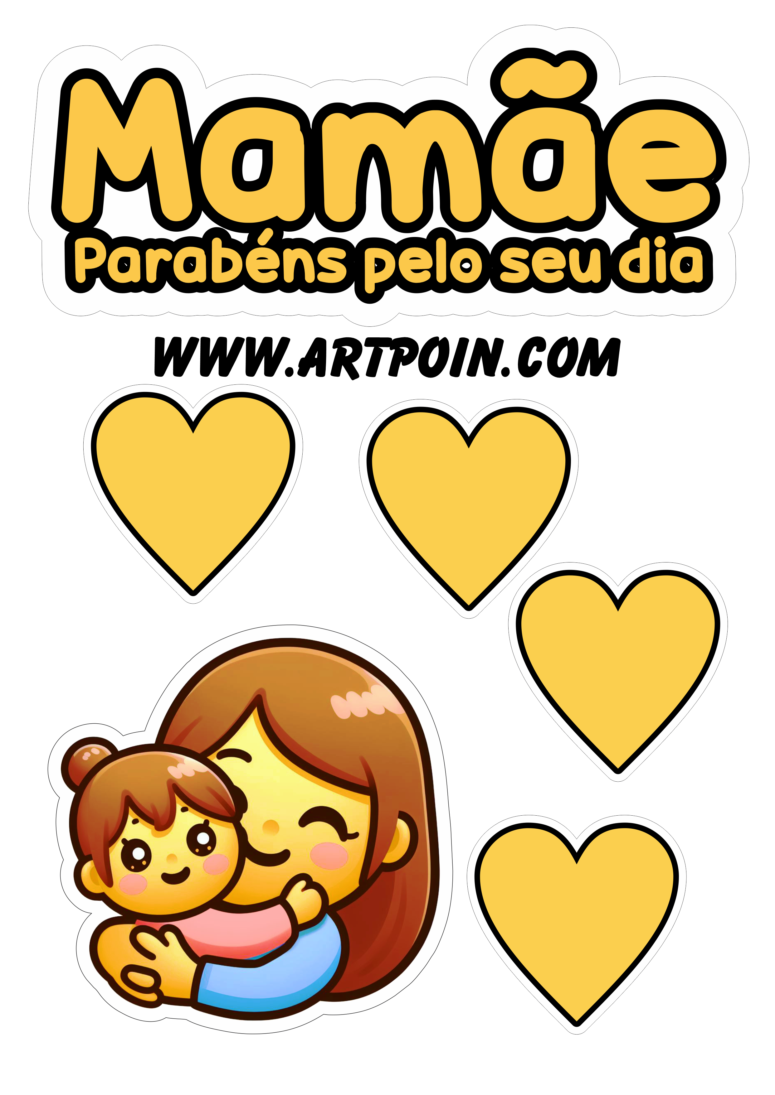 Topo de bolo Mamãe parabéns pelo seu dia emoji com corações free design png