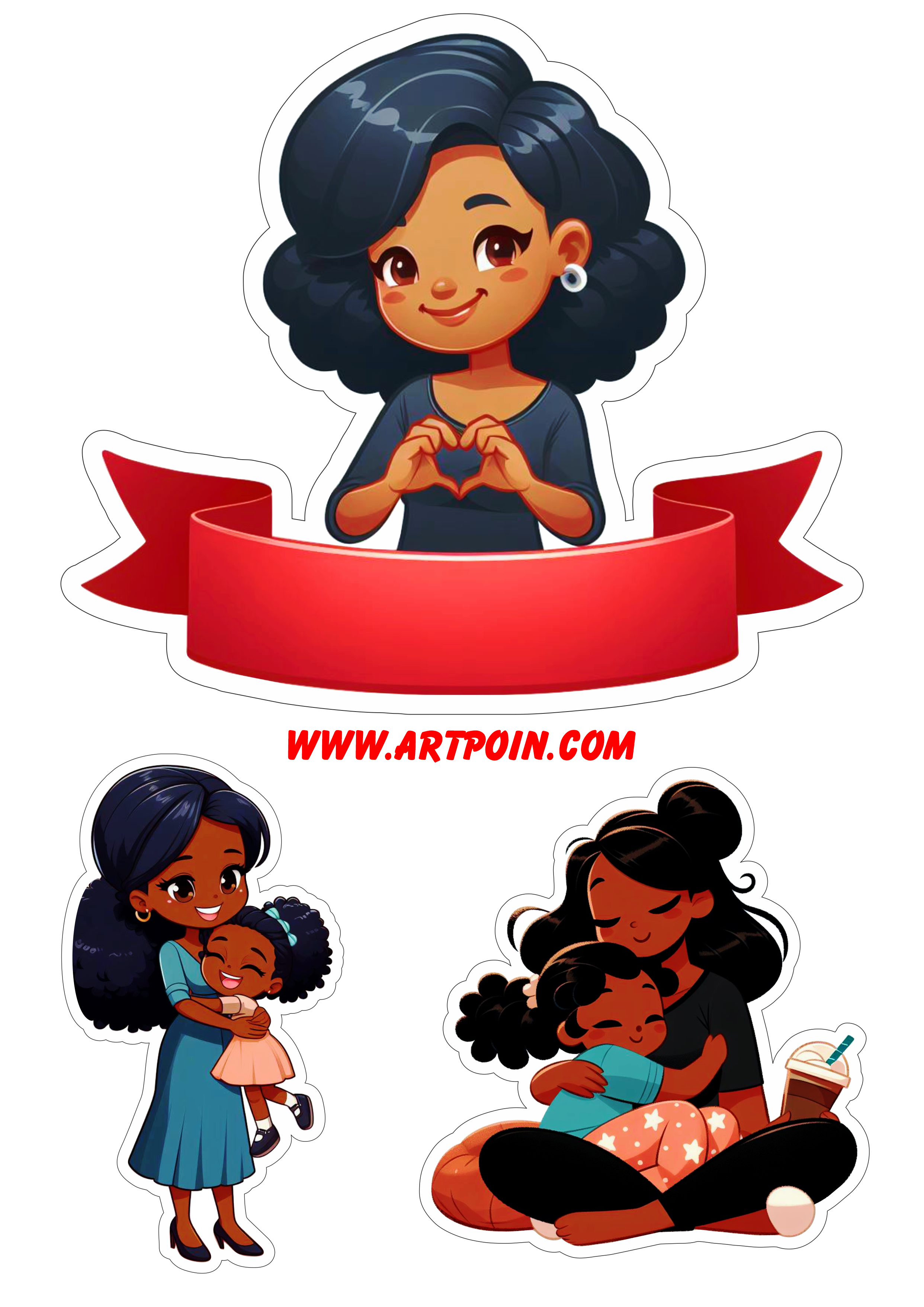 Dia das mães topo de bolo com corações para decoração artes gráficas com contorno para recorte cartoon download free png