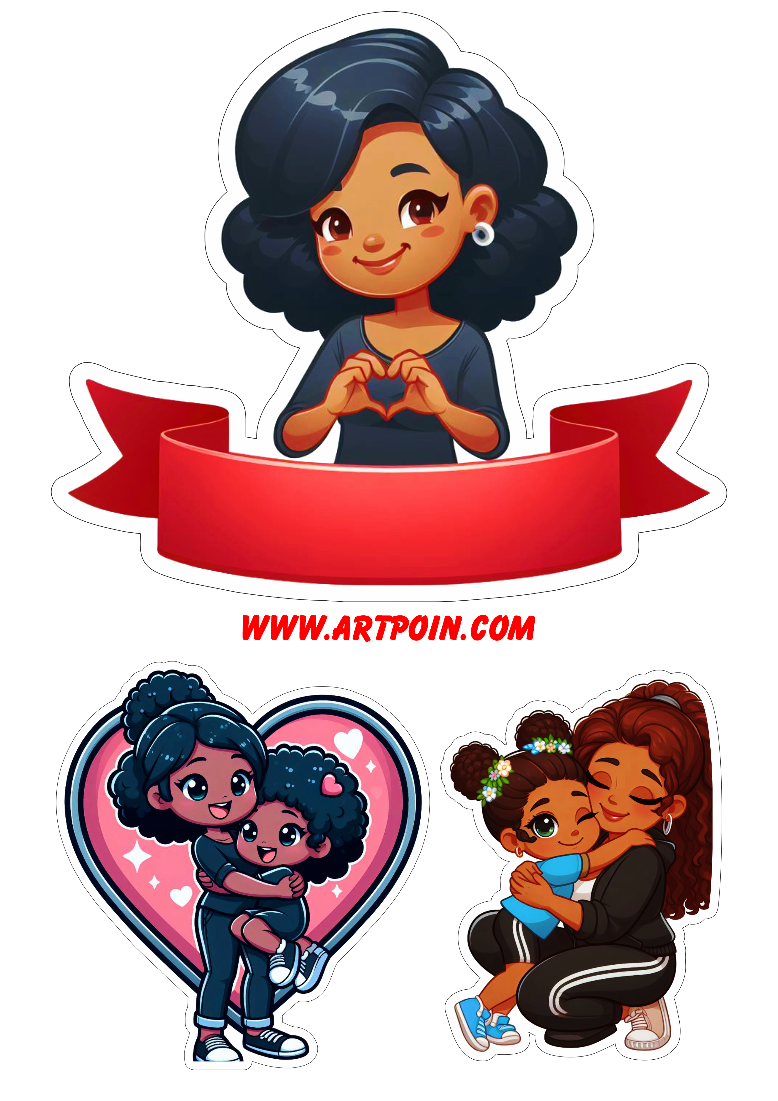 Dia das mães topo de bolo com corações para decoração personalizada com contorno para recorte cartoon download free png