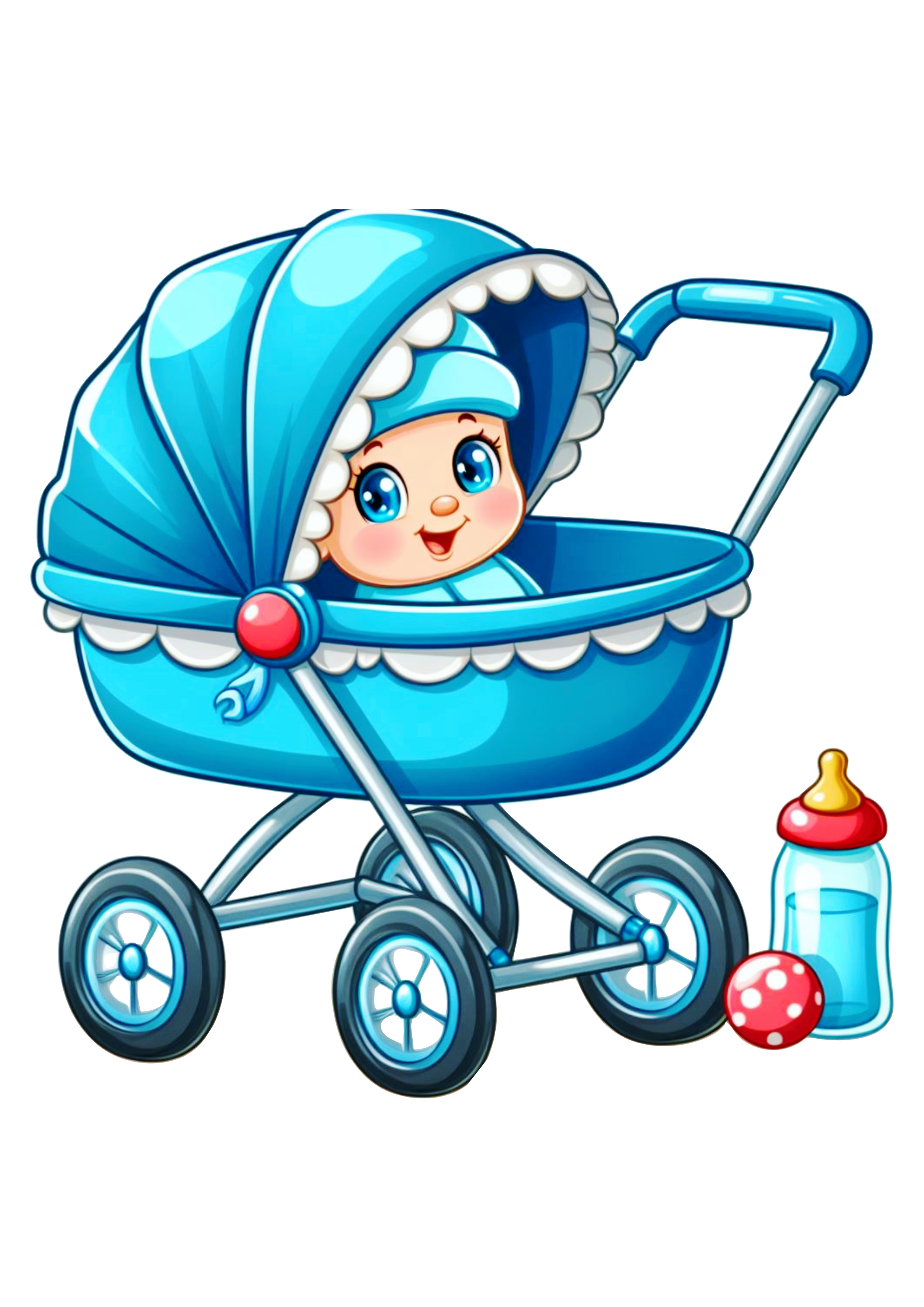 Carrinho de bebê azul desenho simples png mamadeira