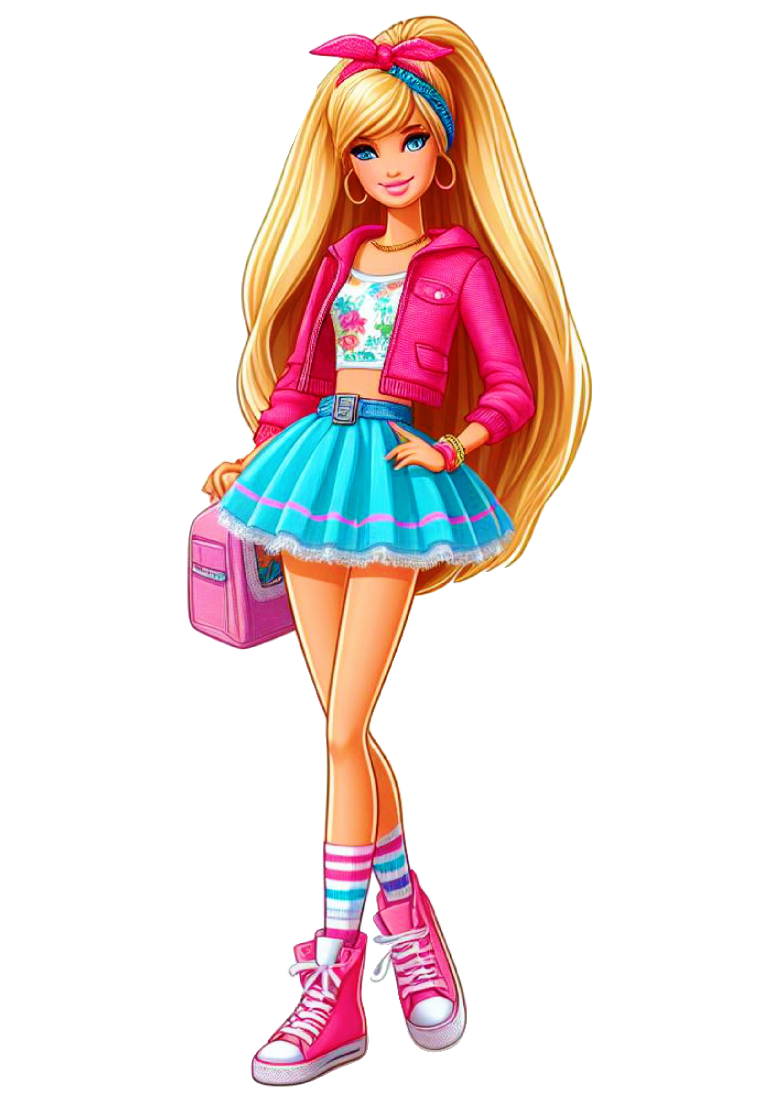 Boneca Barbie colegial jaqueta rosa png