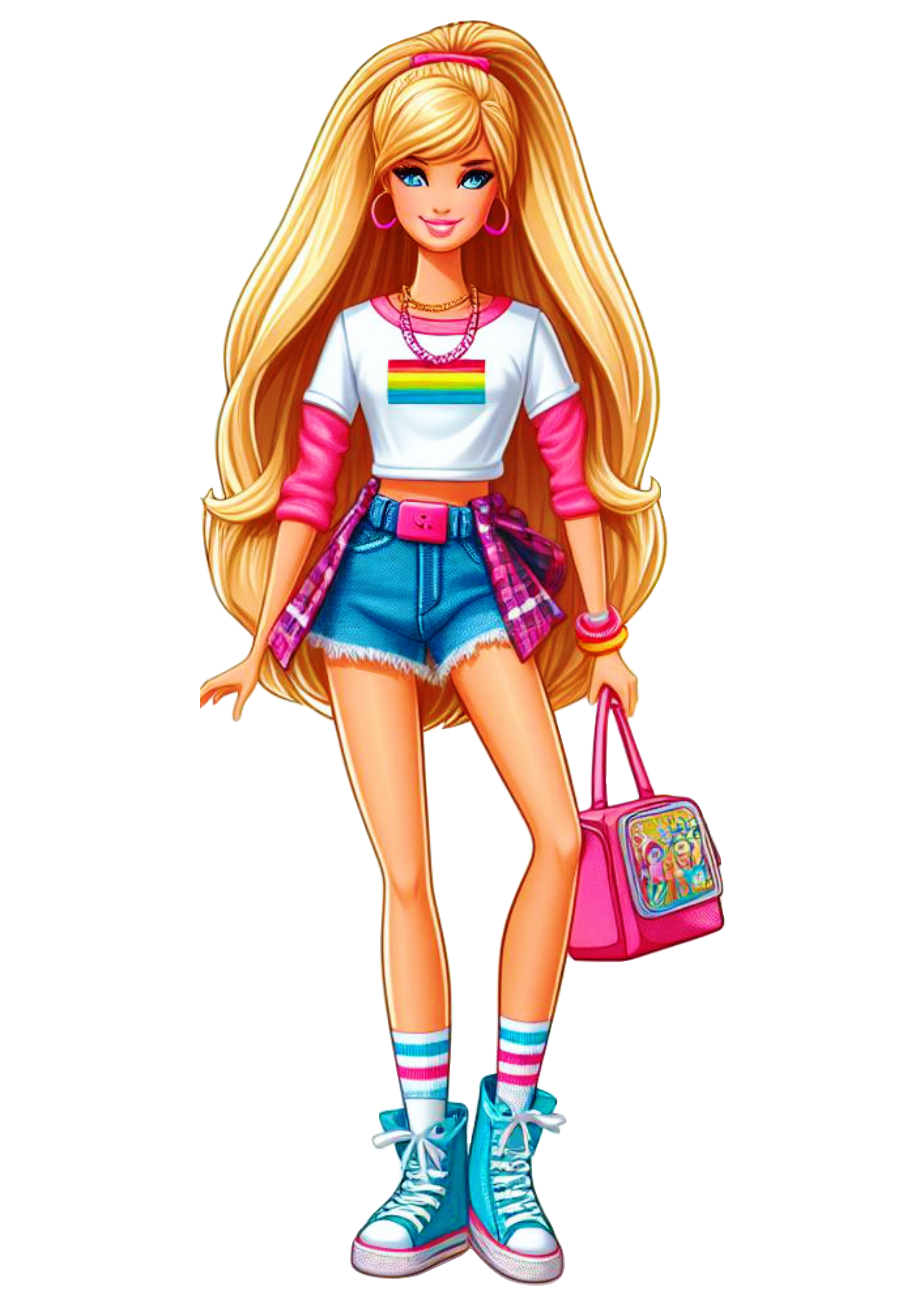 Boneca Barbie colegial roupa fashion rosa png