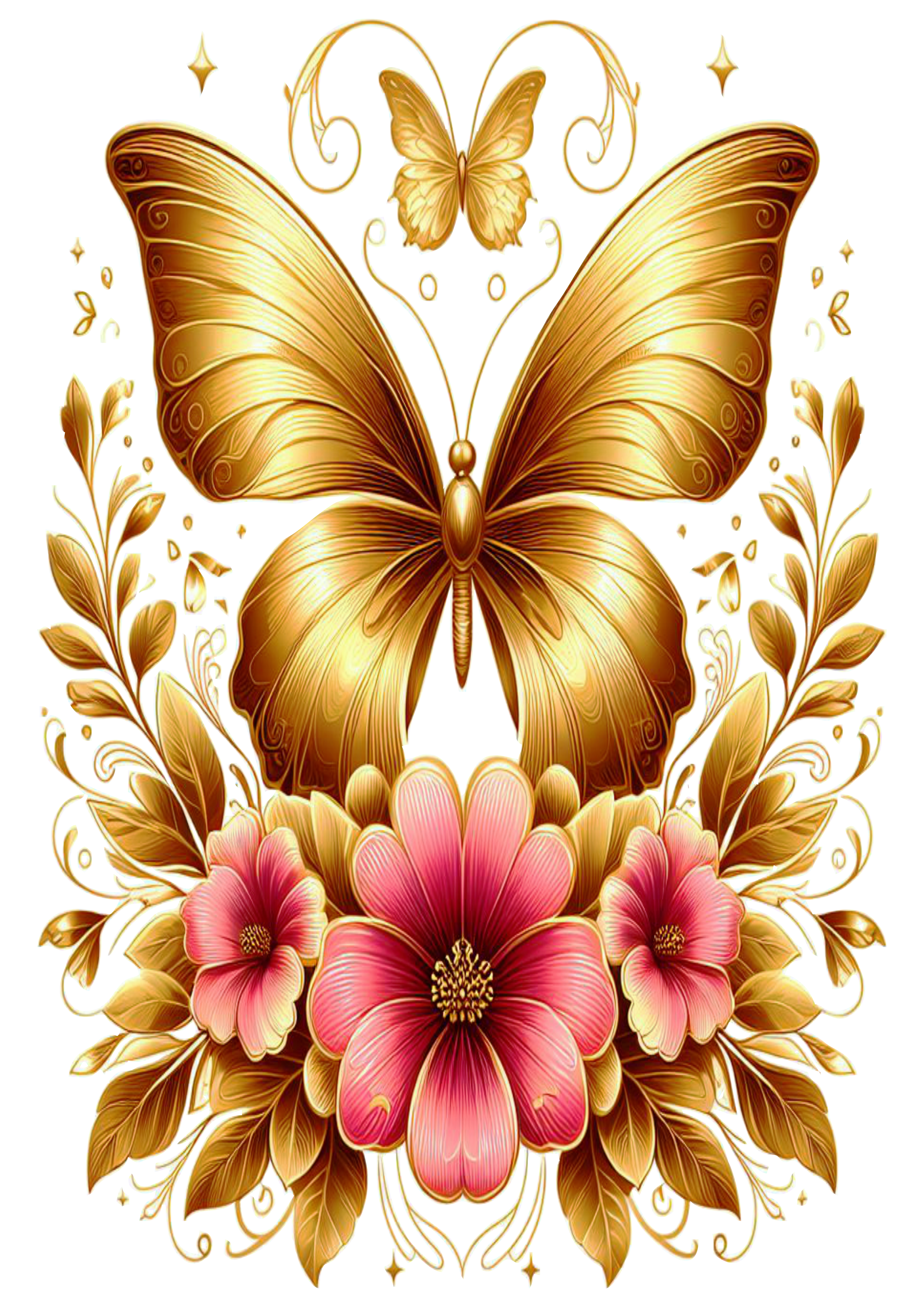 Linda imagem borboleta dourada com flores free download para designers vetor png