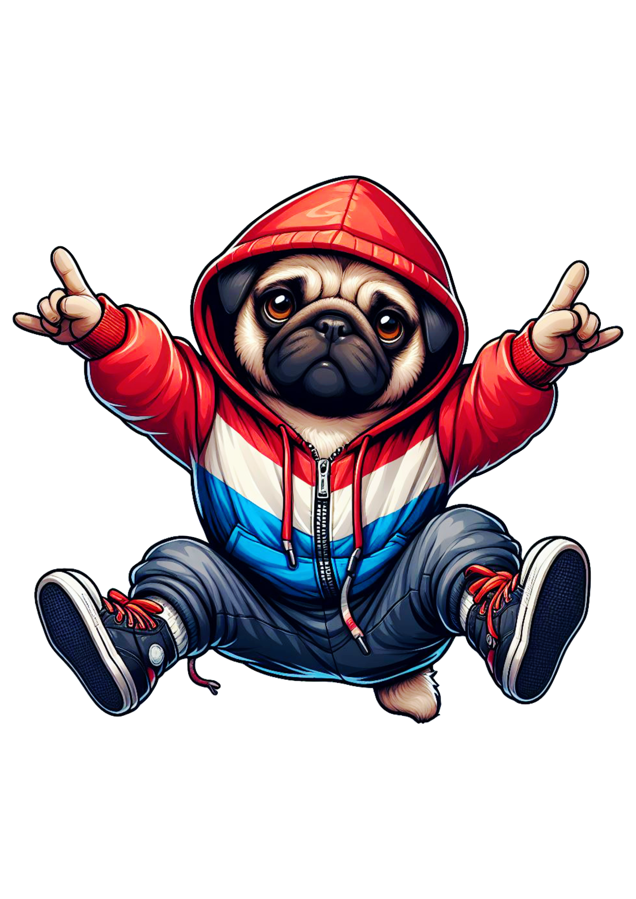 Cute doggo png pug dancing Breakdance transparent background clipart vector illustration power movie