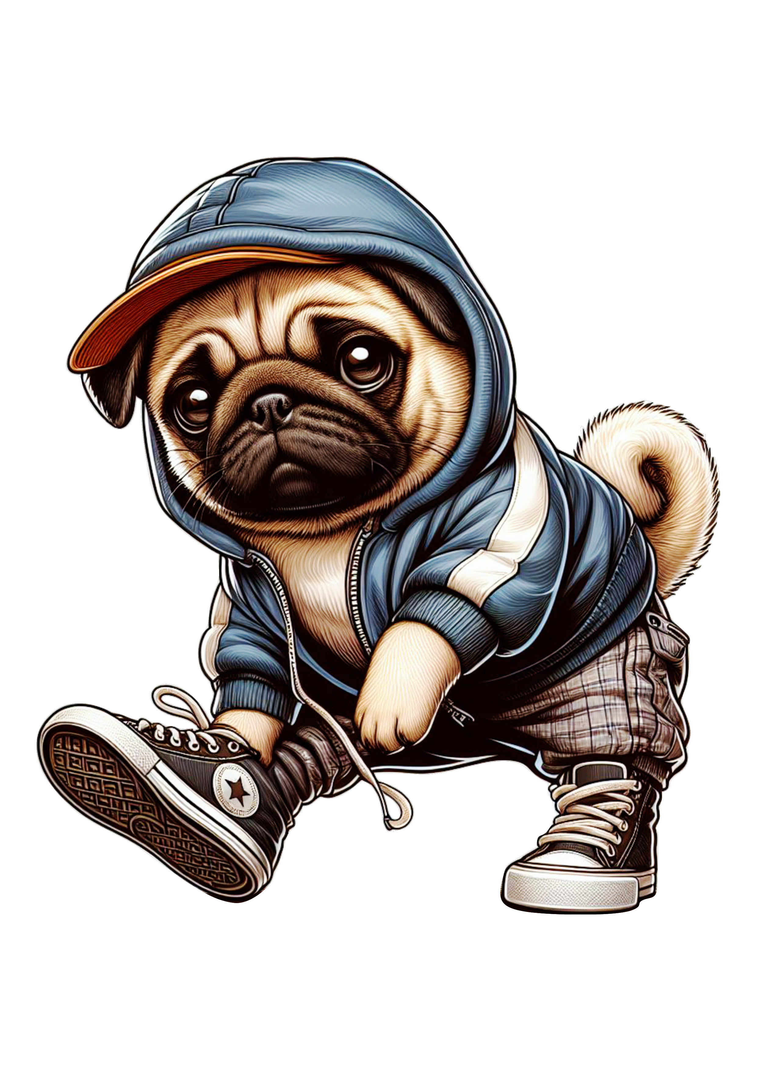 Cute doggo png pug dancing Breakdance transparent background clipart vector illustration