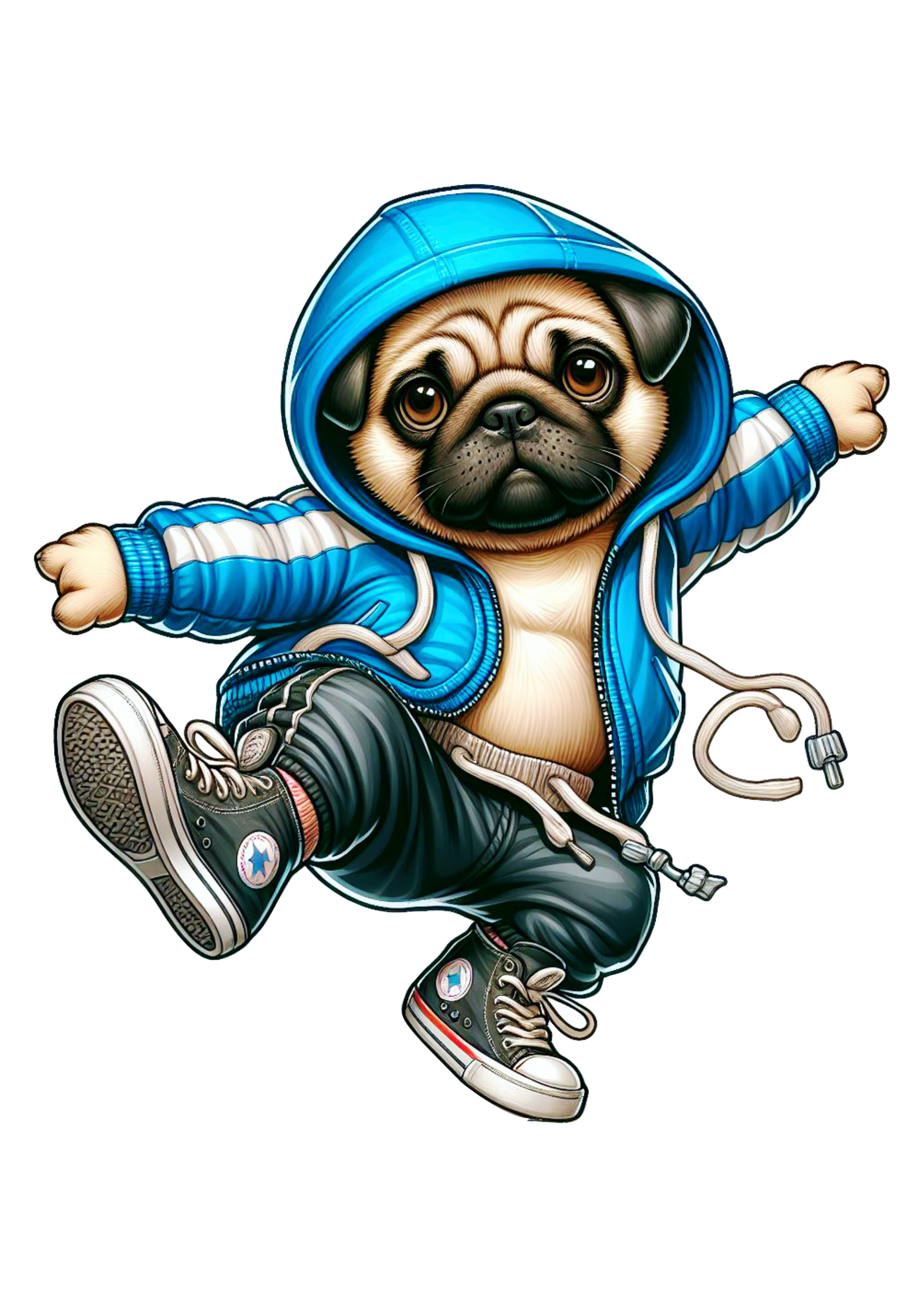 Cute doggo png pug dancing Breakdance transparent background clipart vector