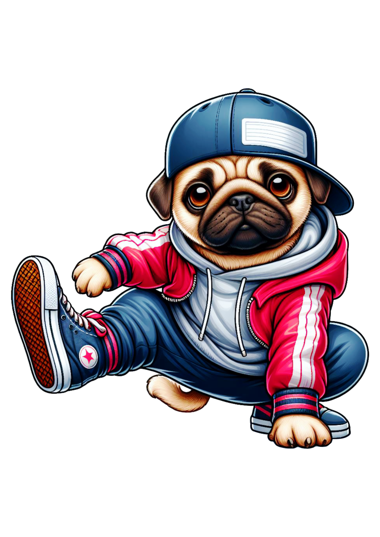 Cute doggo png pug dancing Breakdance transparent background clipart