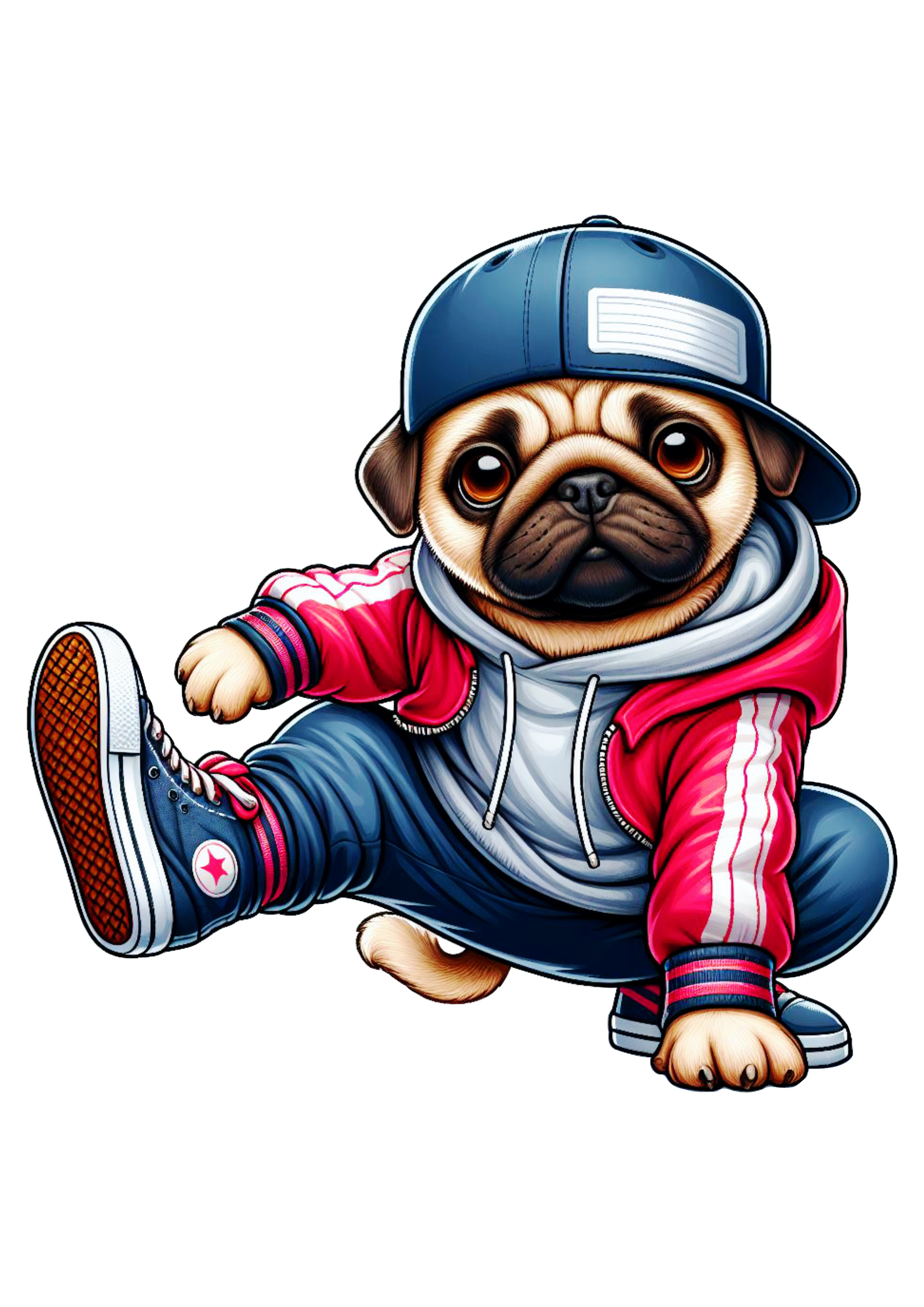 Cute doggo png pug dancing Breakdance transparent background clipart