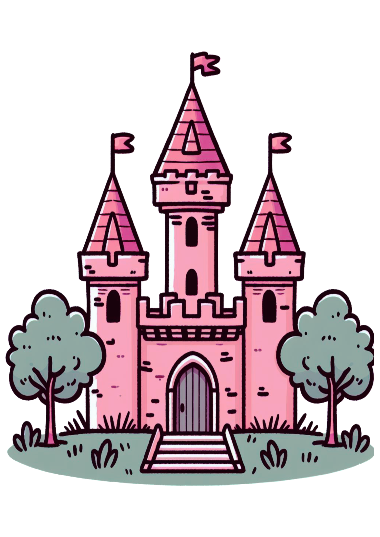 Pink princess castle png colorful drawing transparent background