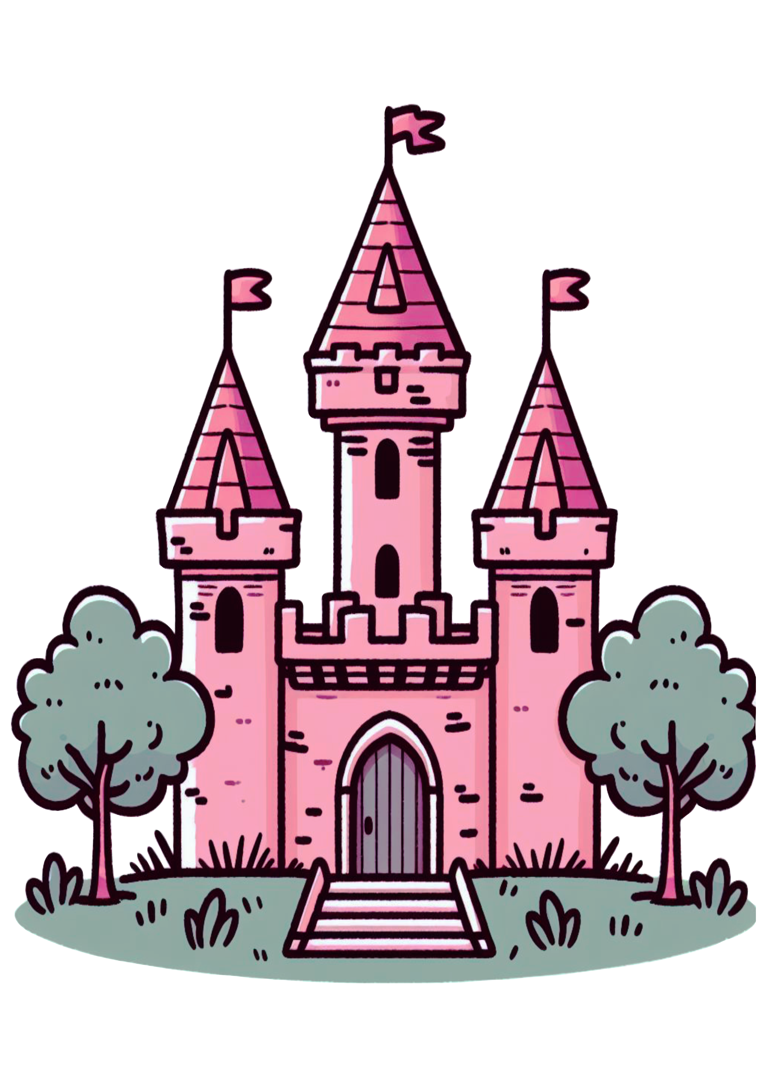 Pink princess castle png colorful drawing transparent background