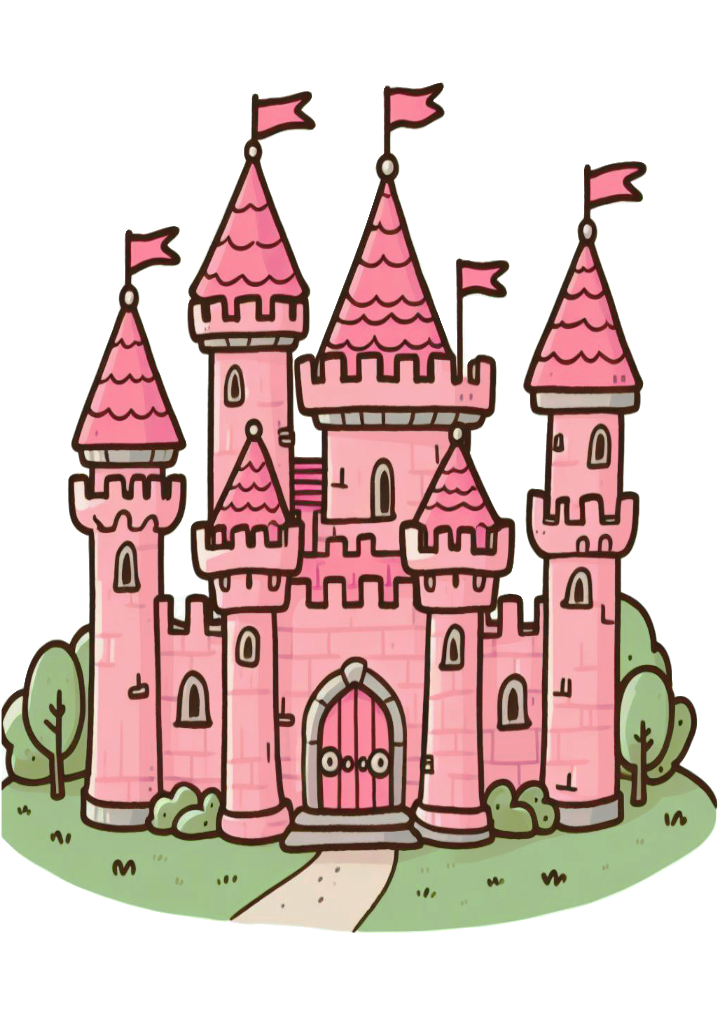 Pink Princess Castle PNG Color Drawing