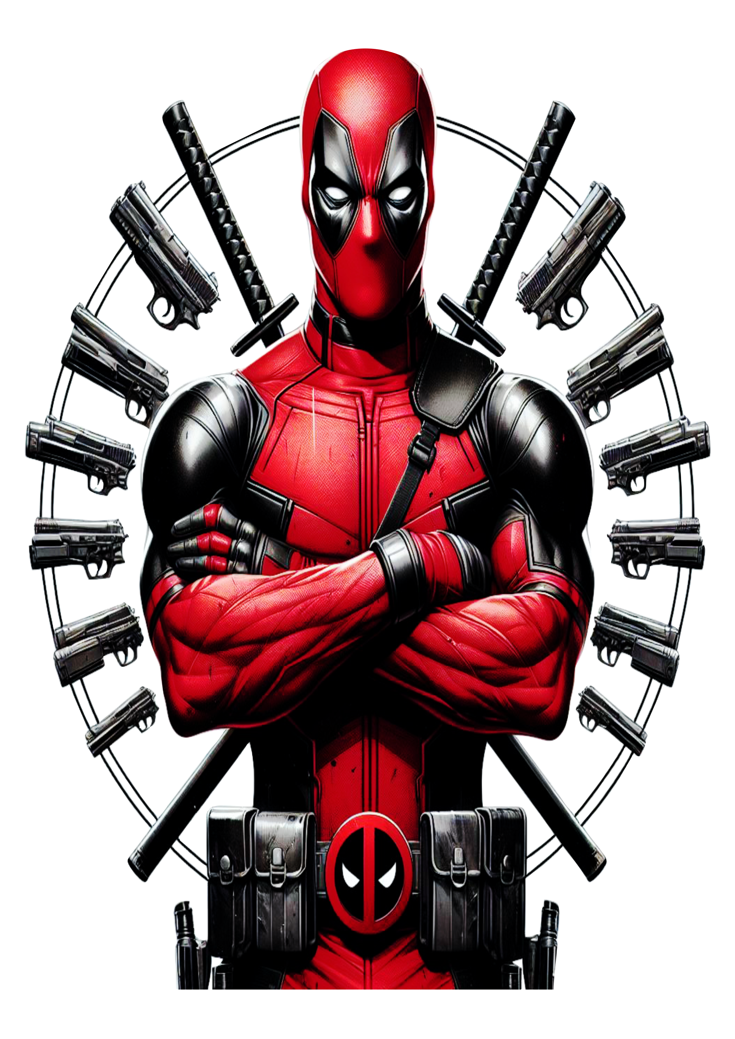 Deadpool novo filme cinema fundo transparente png braços cruzados armas