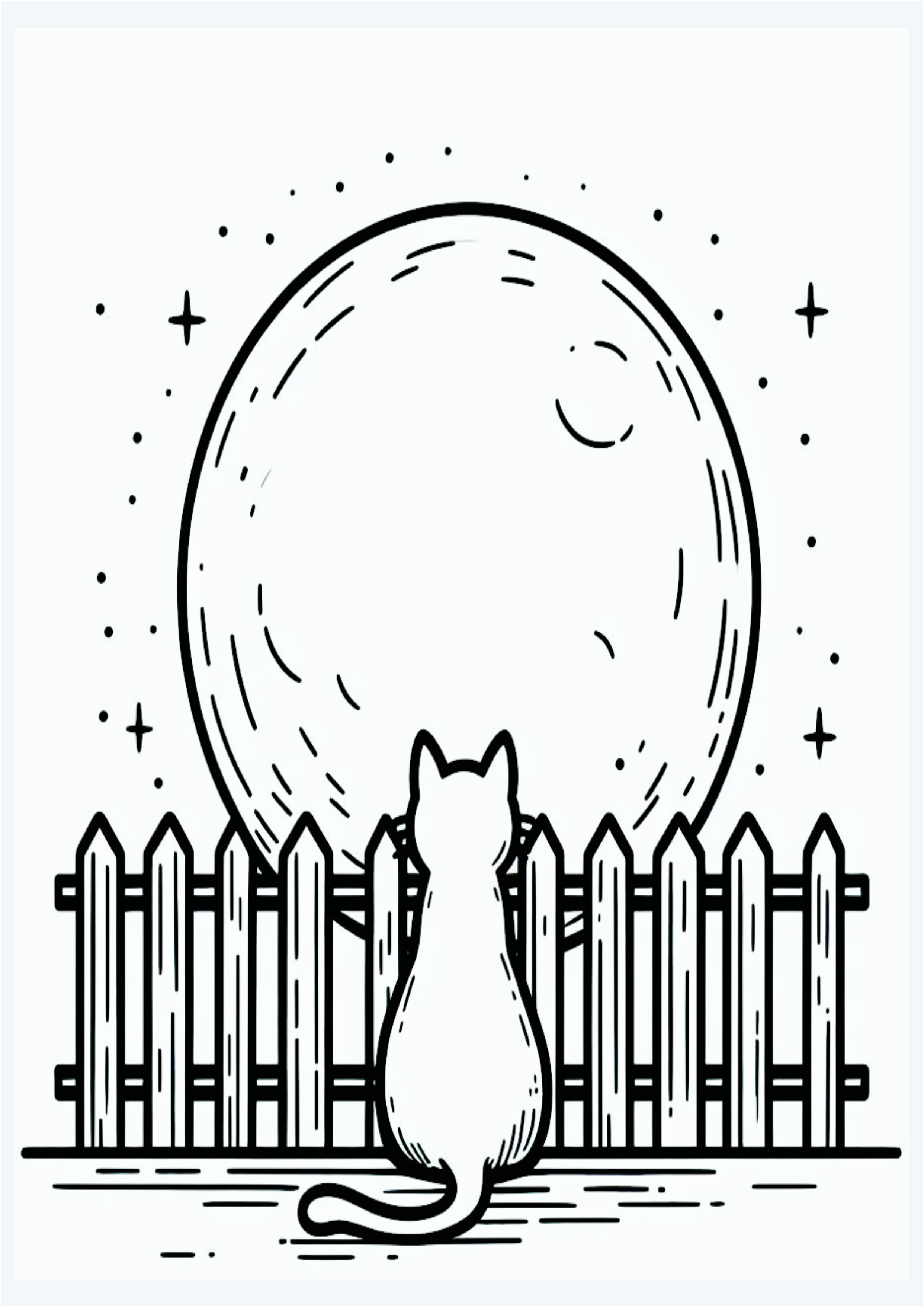 Desenho simples para iniciantes um gatinho olhando pra lua através do cercado png