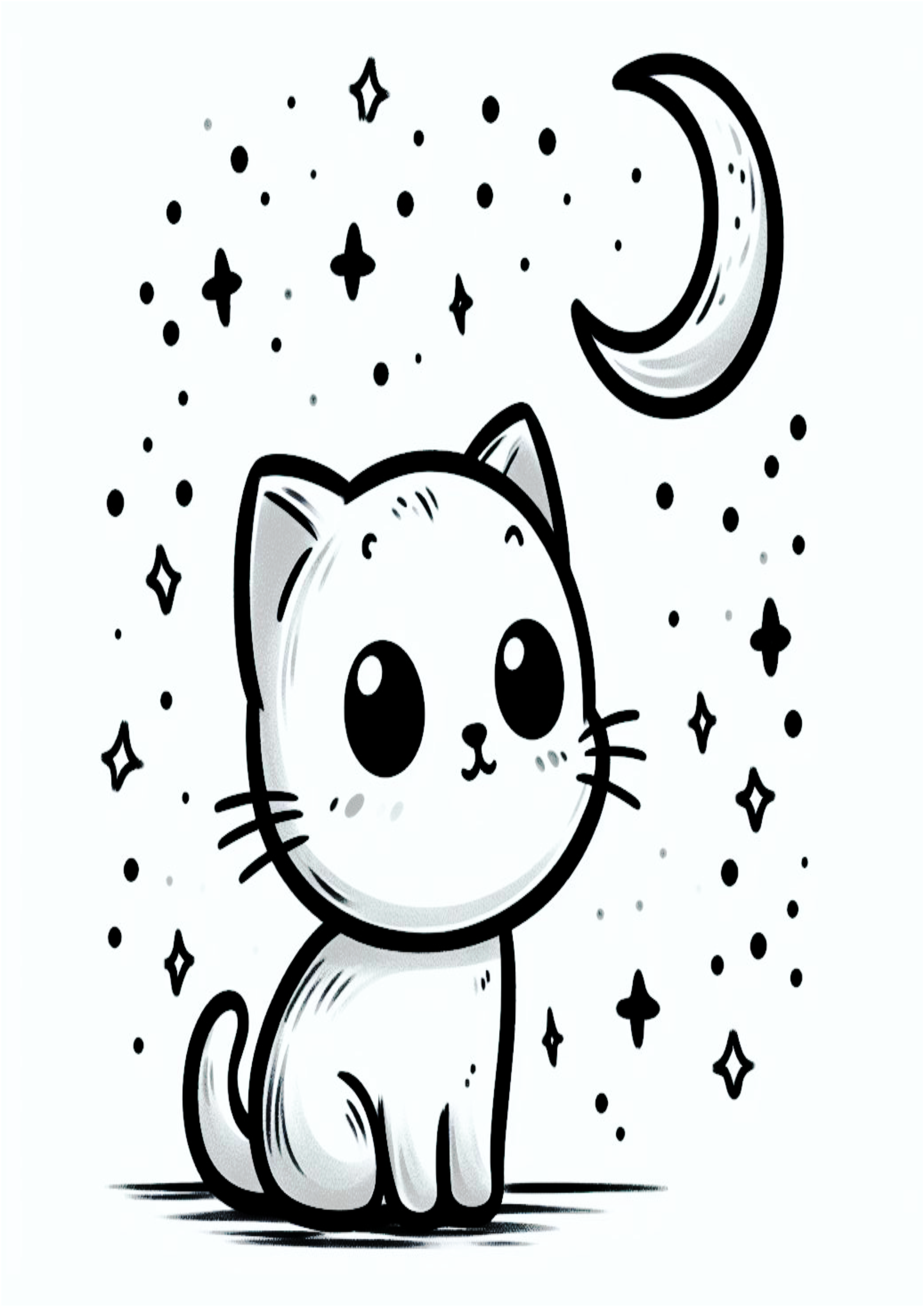 Desenho simples para iniciantes um gatinho olhando pra lua png