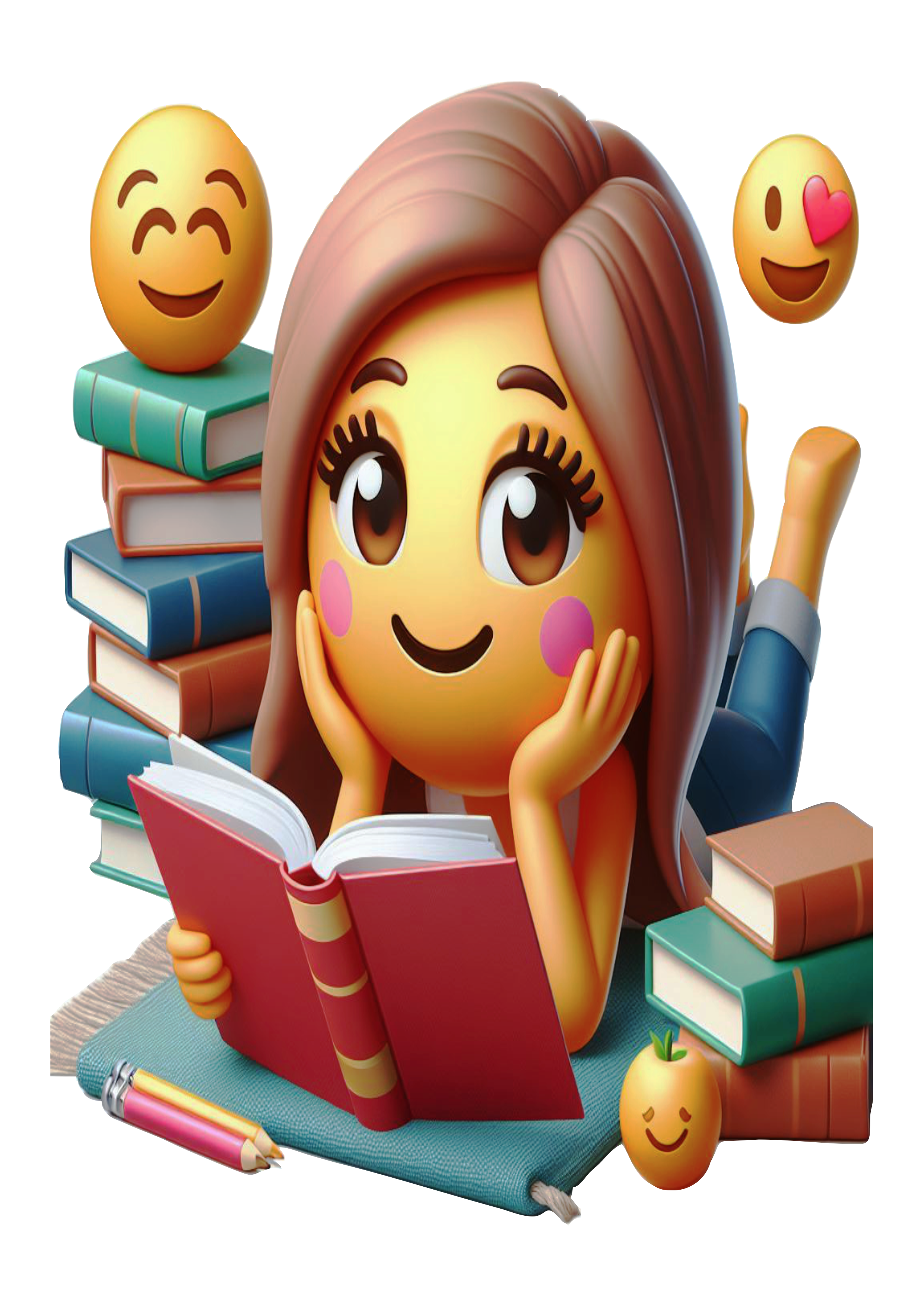 Emojis para whatsapp mocinha lendo livro emoticon png