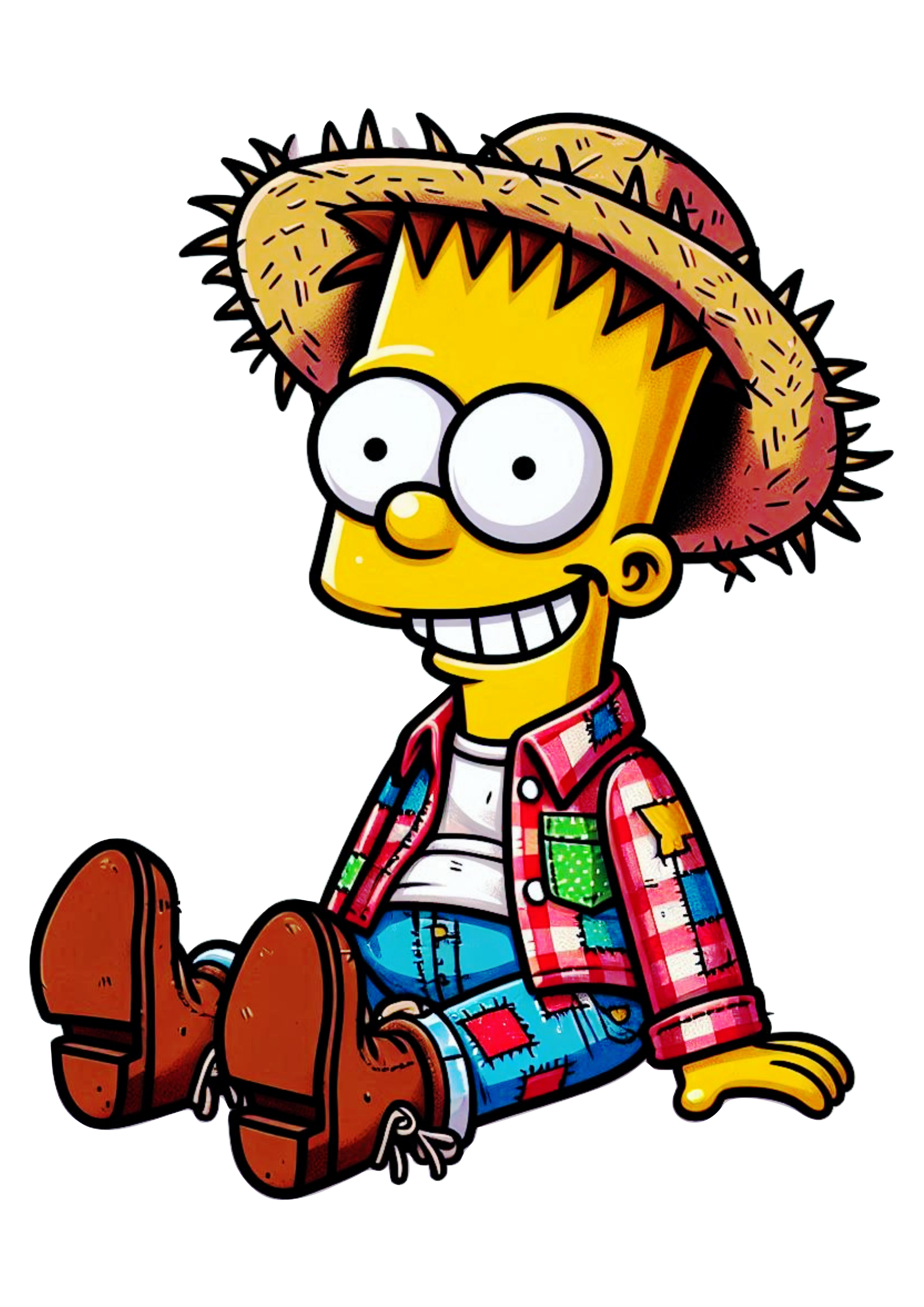 Bart Simpson com chapéu de palha festa junina desenho simples cartoon fundo transparente grátis png