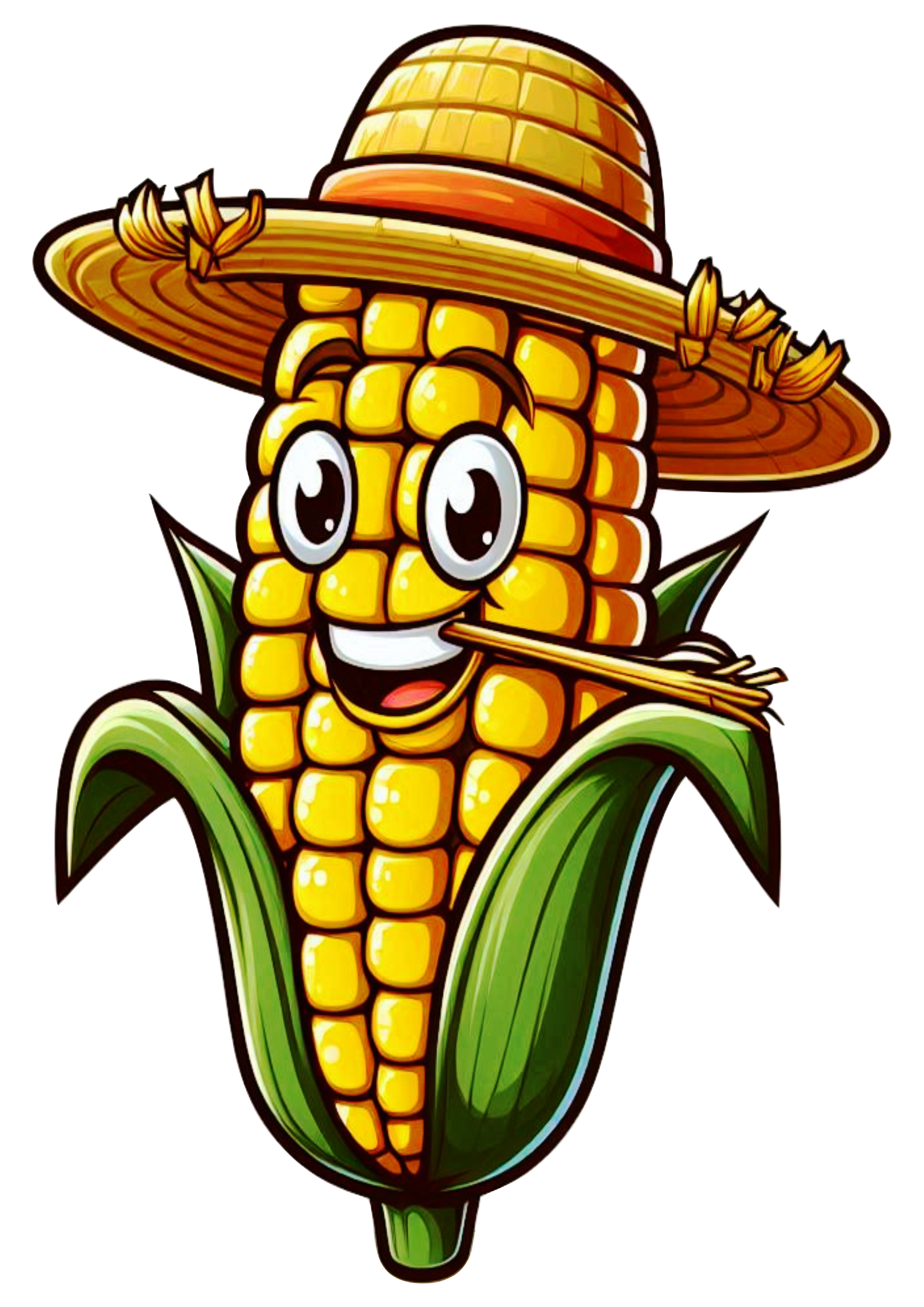 Imagens de festa junina png espiga de milho com chapéu de palha desenho simples cartoon free design fundo transparente vetor