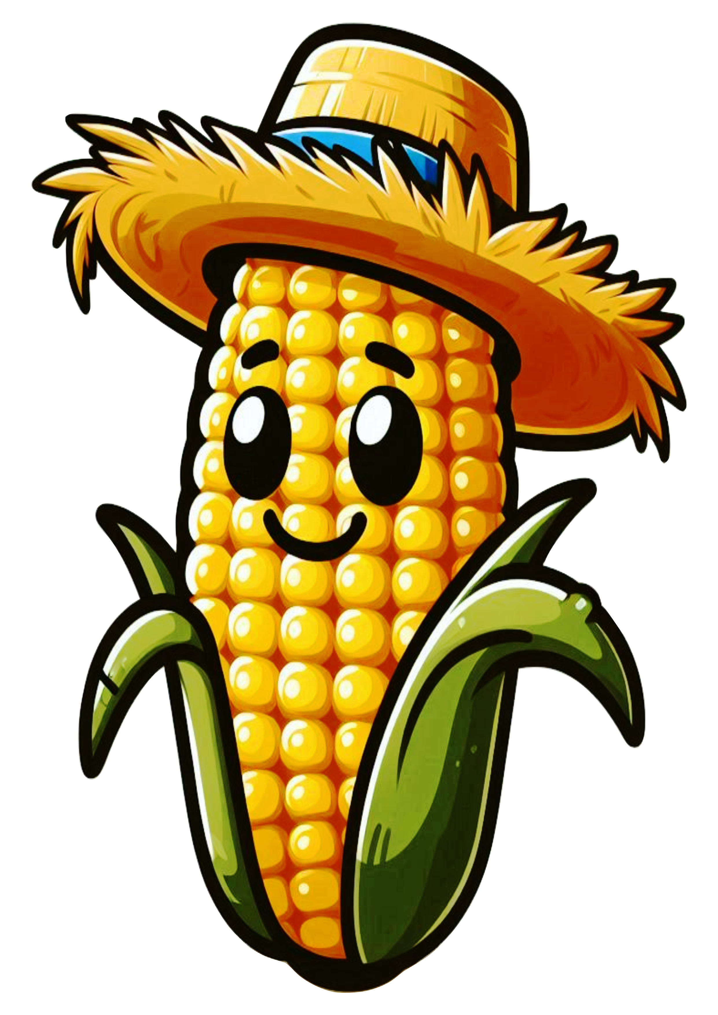Imagens de festa junina png espiga de milho com chapéu de palha desenho simples cartoon free design fundo transparente ilustração