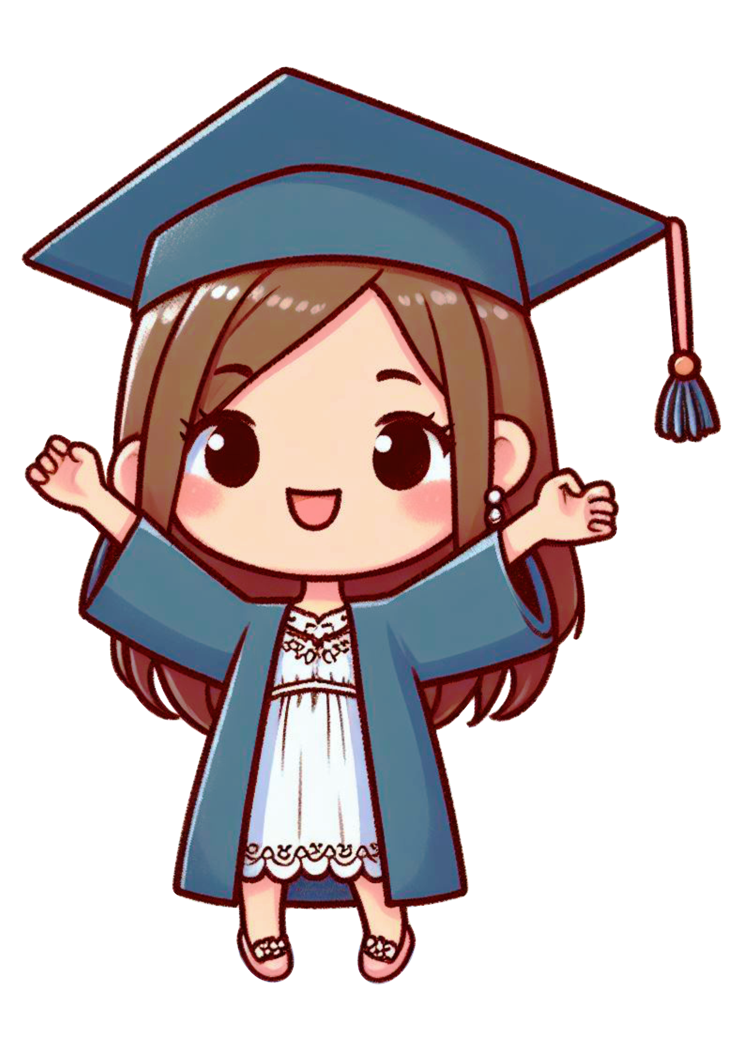 Little girl in graduation gown png transparent background cute drawing