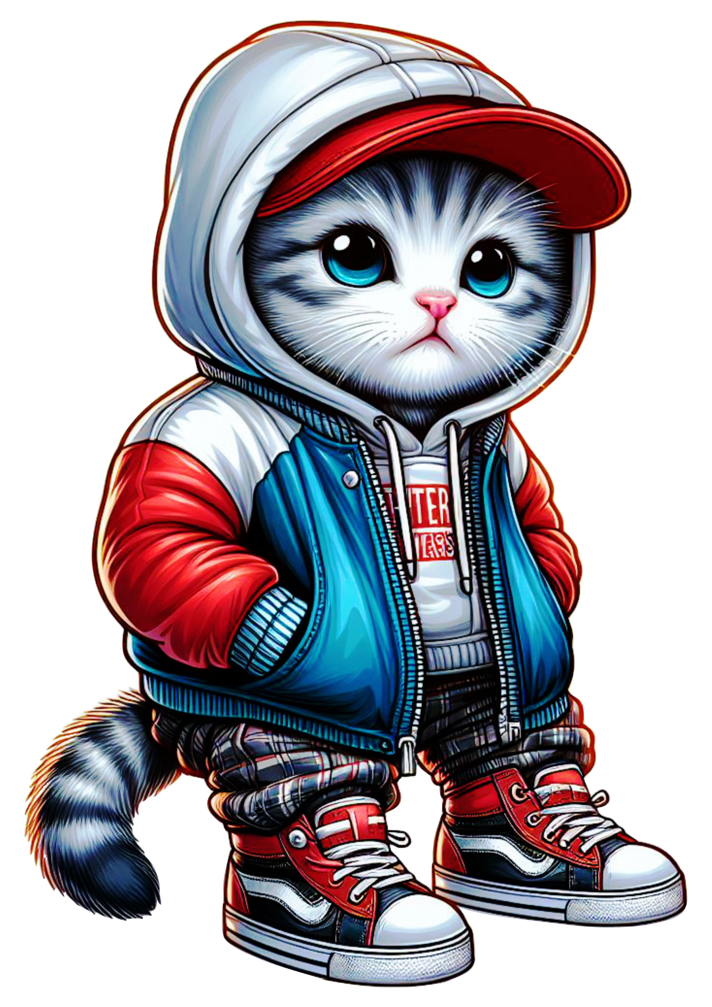 Pack of images of kittens dressed in stylish clothes sweatshirt transparent background illustration vector clipart png