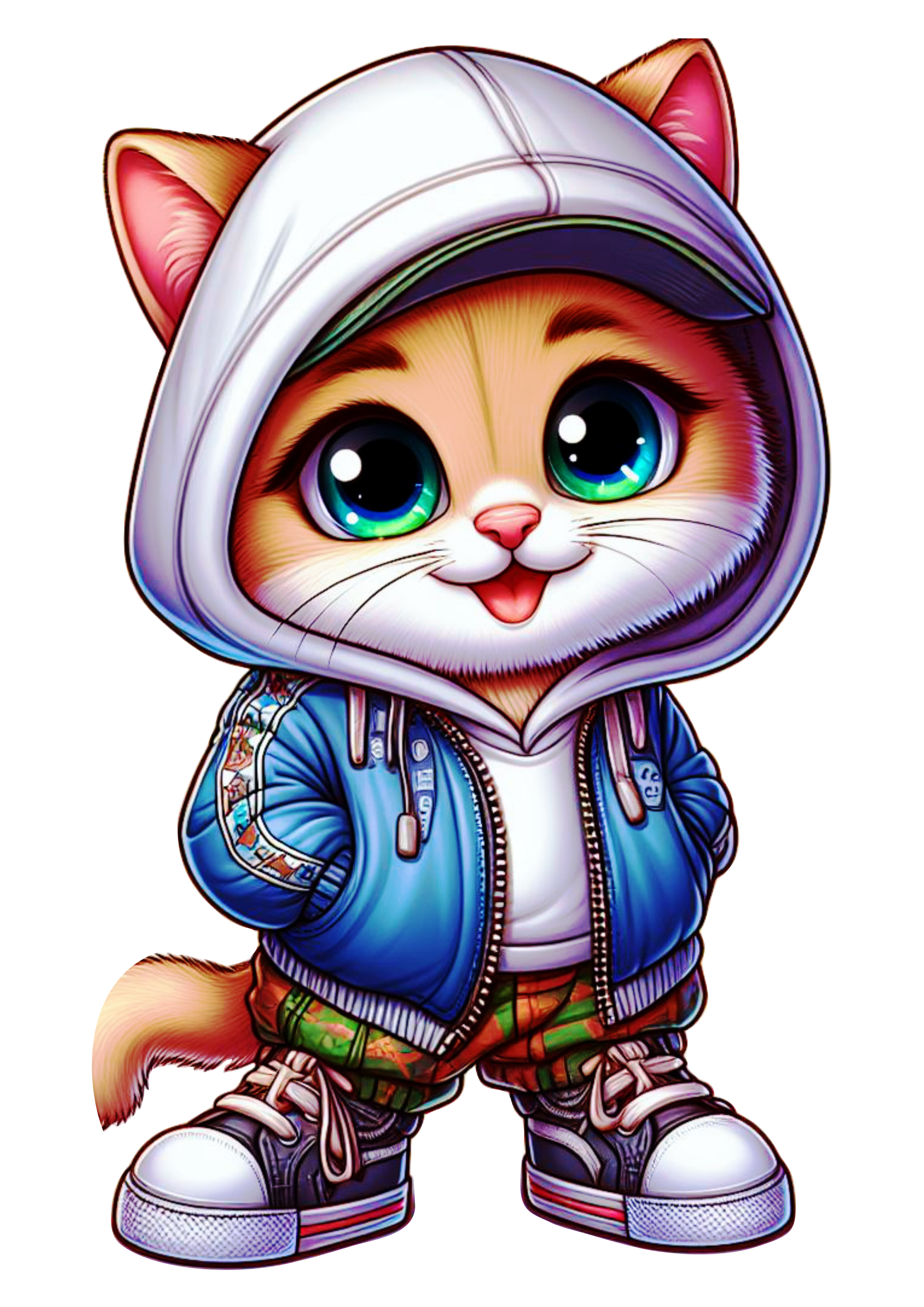 Pack of images of kittens dressed in stylish clothes sweatshirt transparent background illustration png