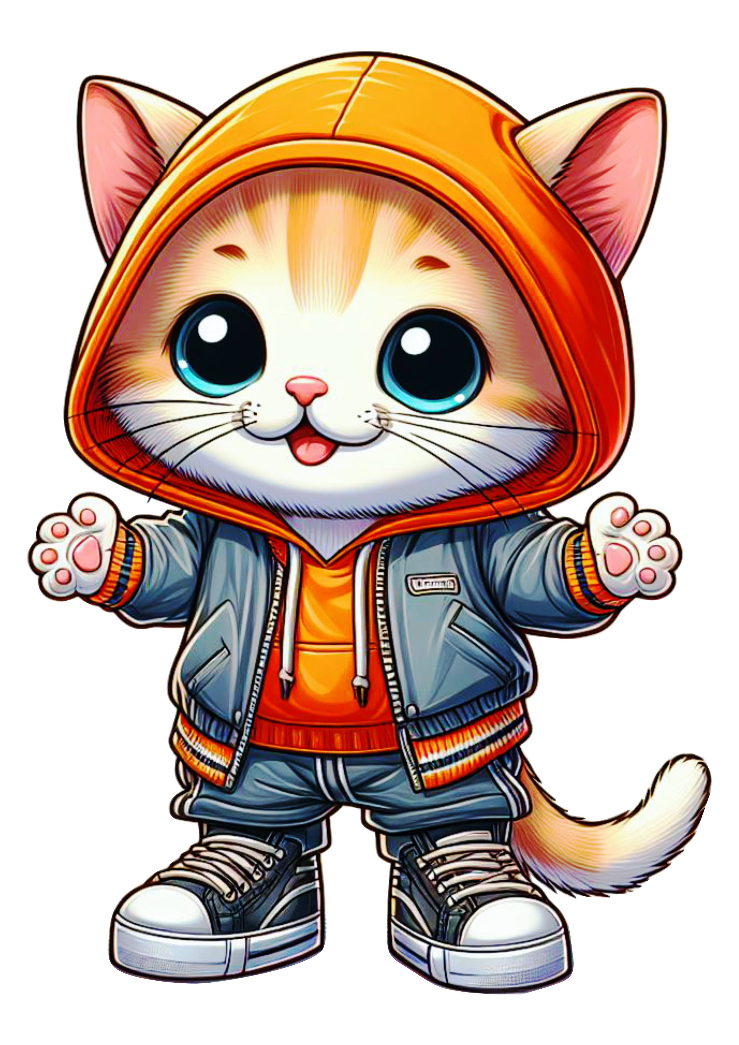 Pack of images of kittens dressed in stylish clothes sweatshirt transparent background png