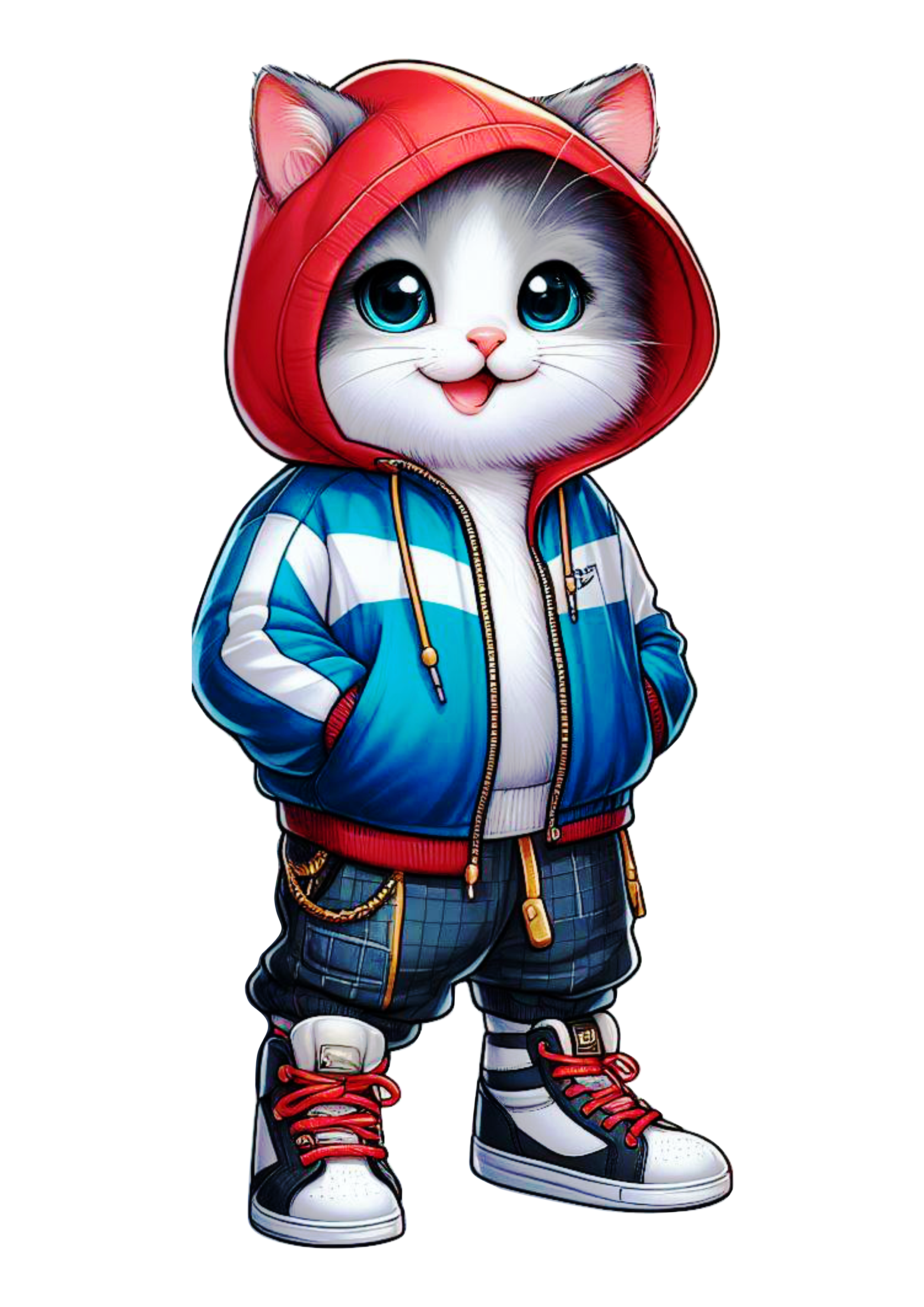 Pack of images of kittens dressed in stylish clothes png