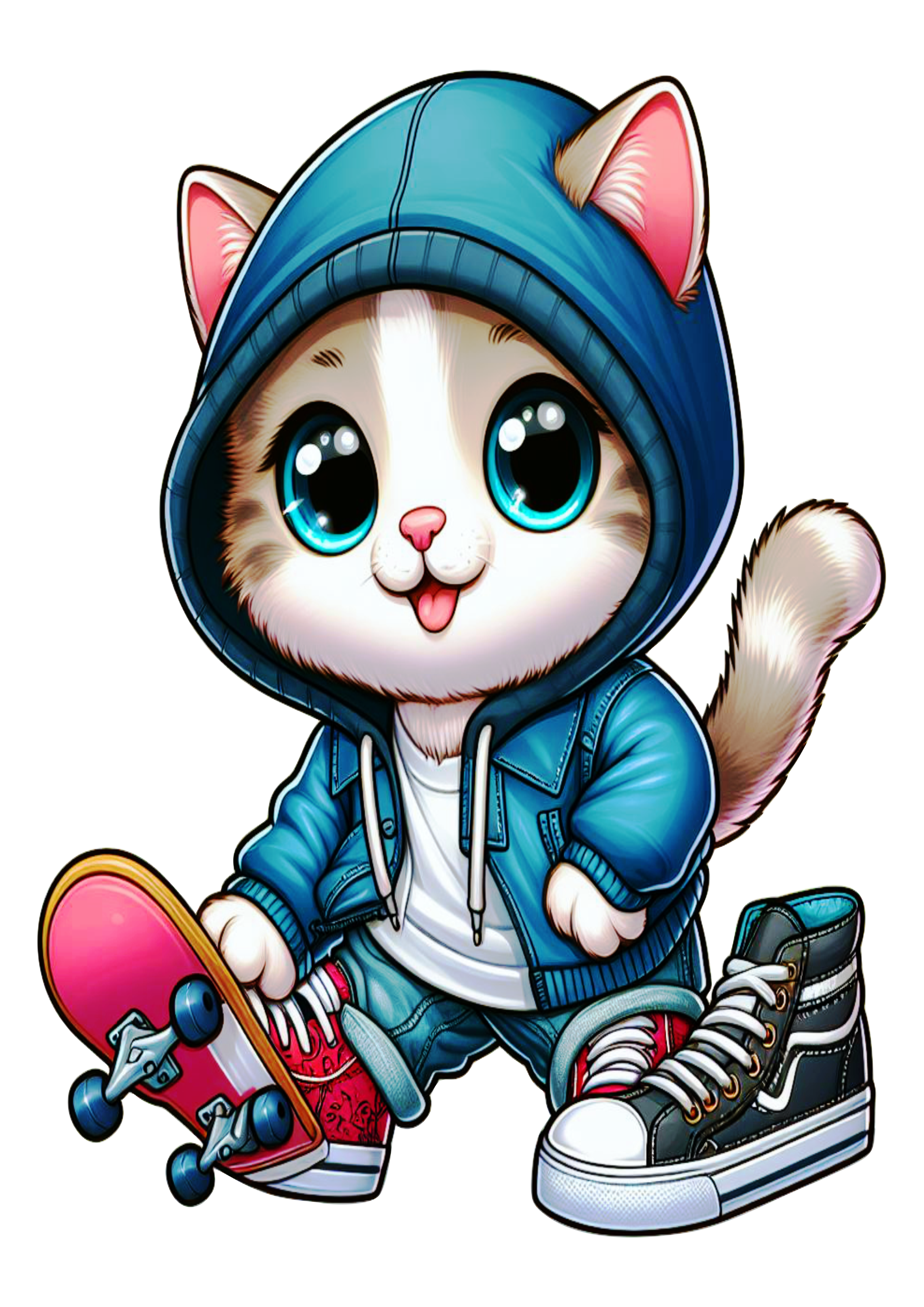 Pack of images of kittens with skateboard png